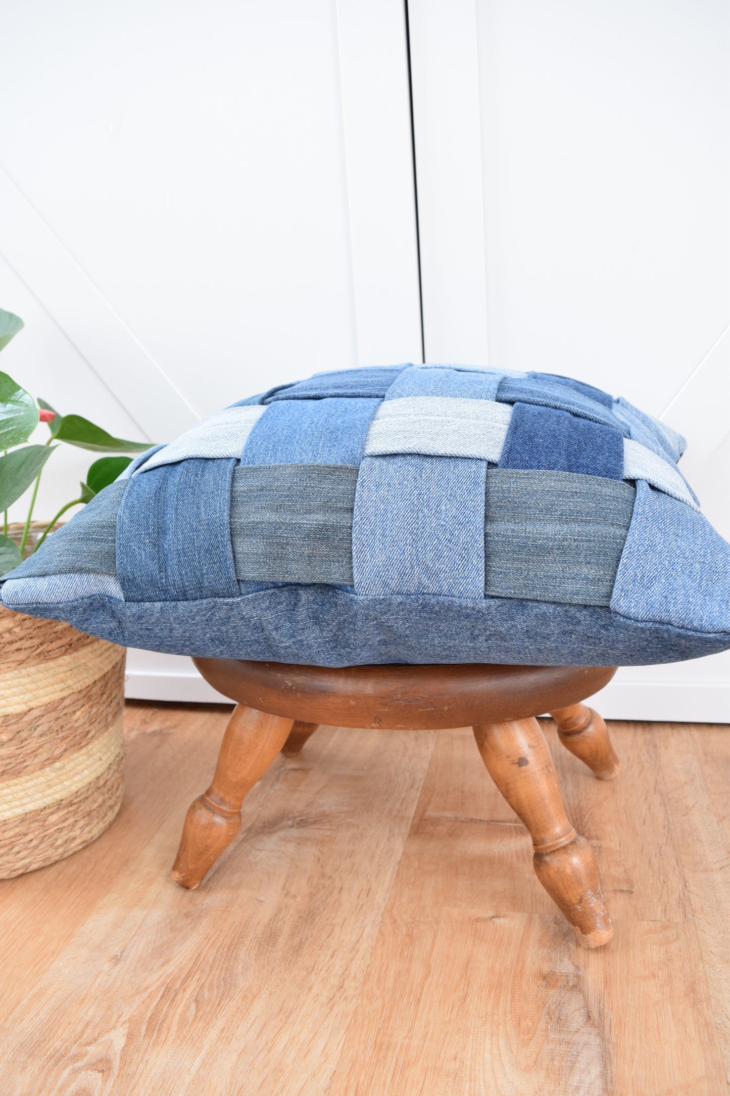 Denim Pillow Cover 18'' x 18'' Basket Weave