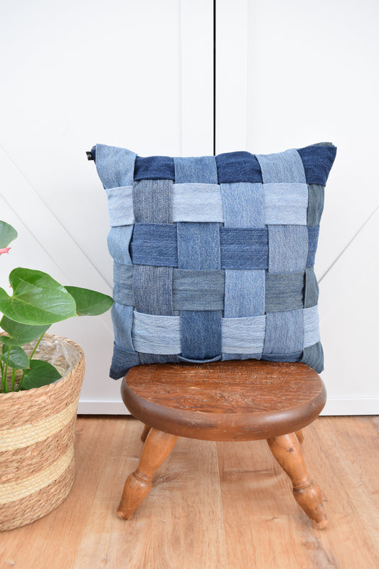 Denim Pillow Cover 18'' x 18'' Basket Weave