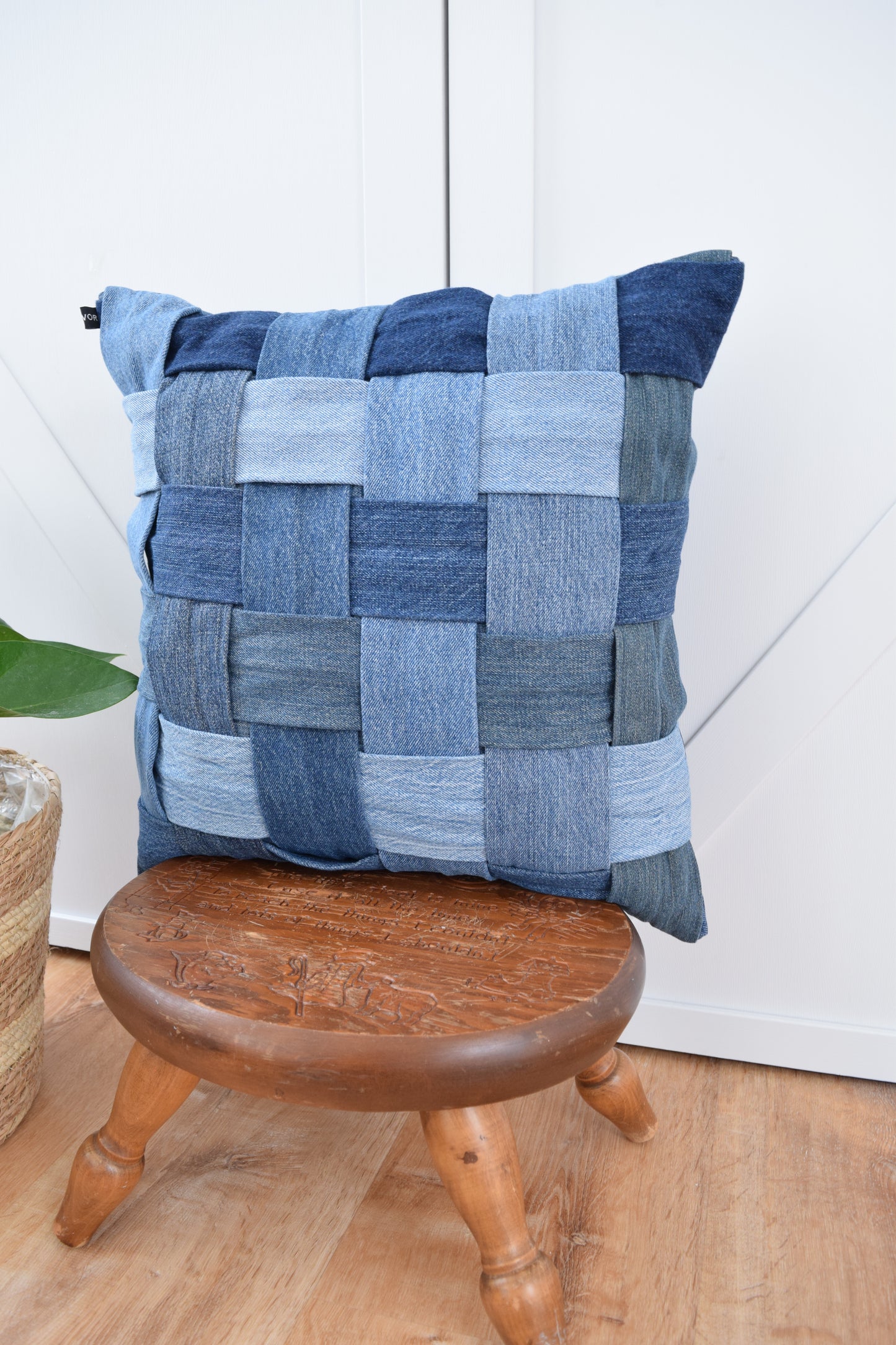 Denim Pillow Cover 18'' x 18'' Basket Weave