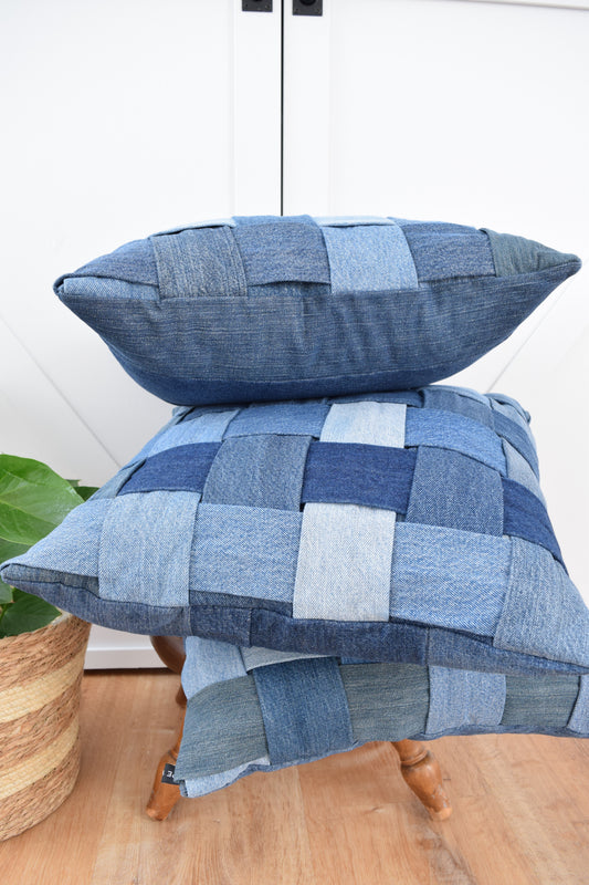 Denim Pillow Cover 18'' x 18'' Basket Weave
