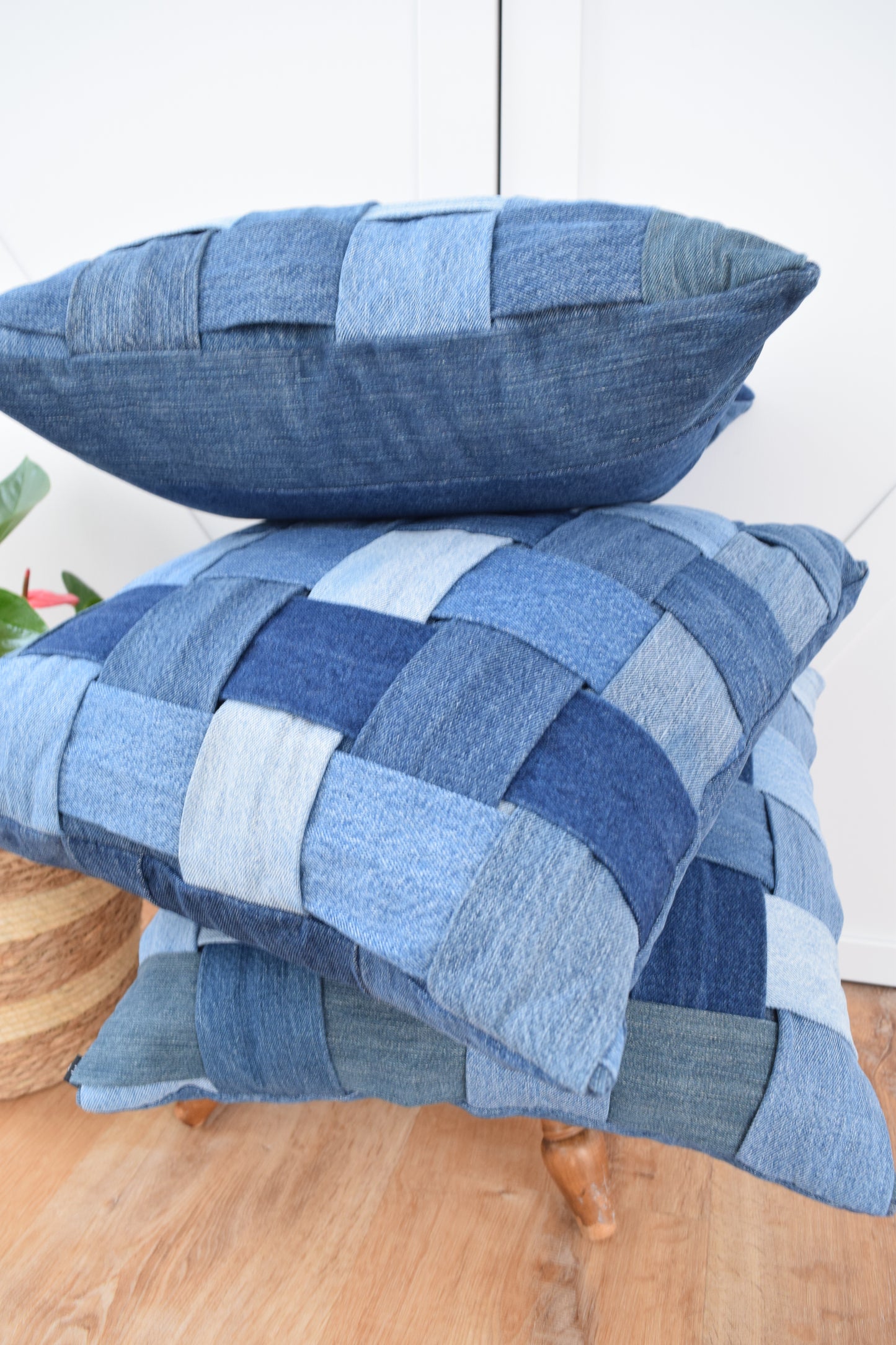 Denim Pillow Cover 18'' x 18'' Basket Weave