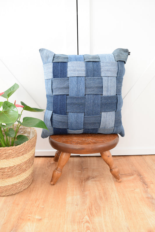 Denim Pillow Cover 18'' x 18'' Basket Weave