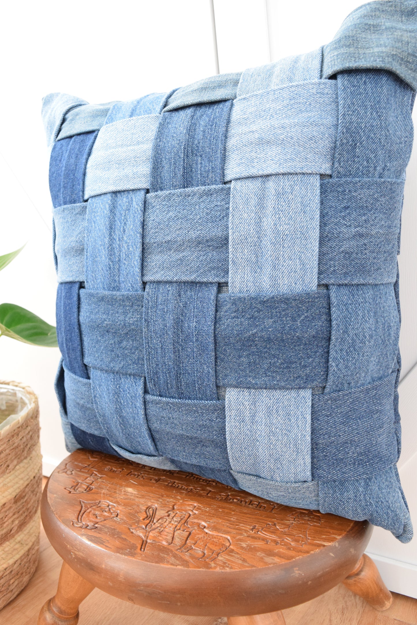 Denim Pillow Cover 18'' x 18'' Basket Weave