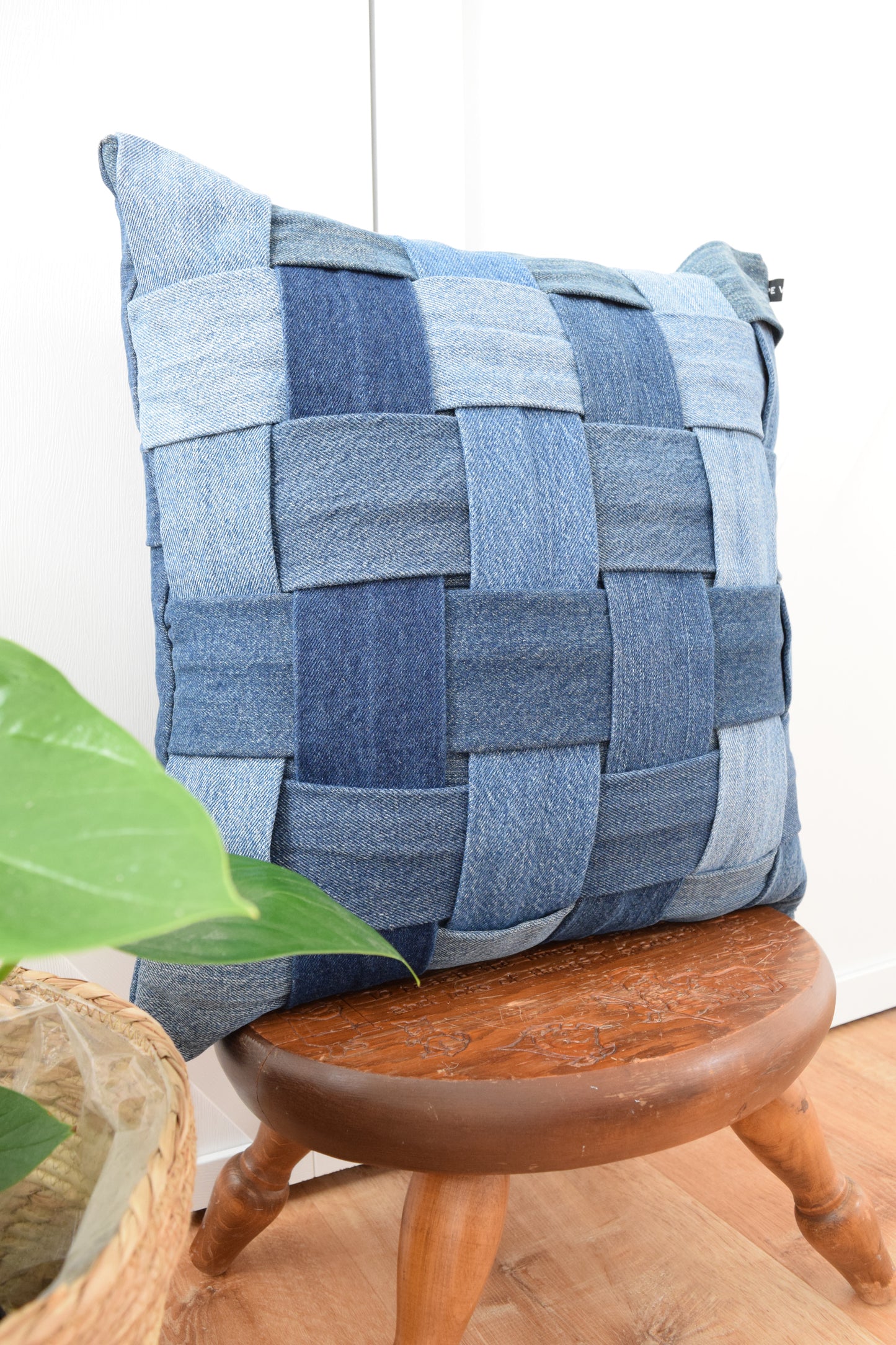 Denim Pillow Cover 18'' x 18'' Basket Weave