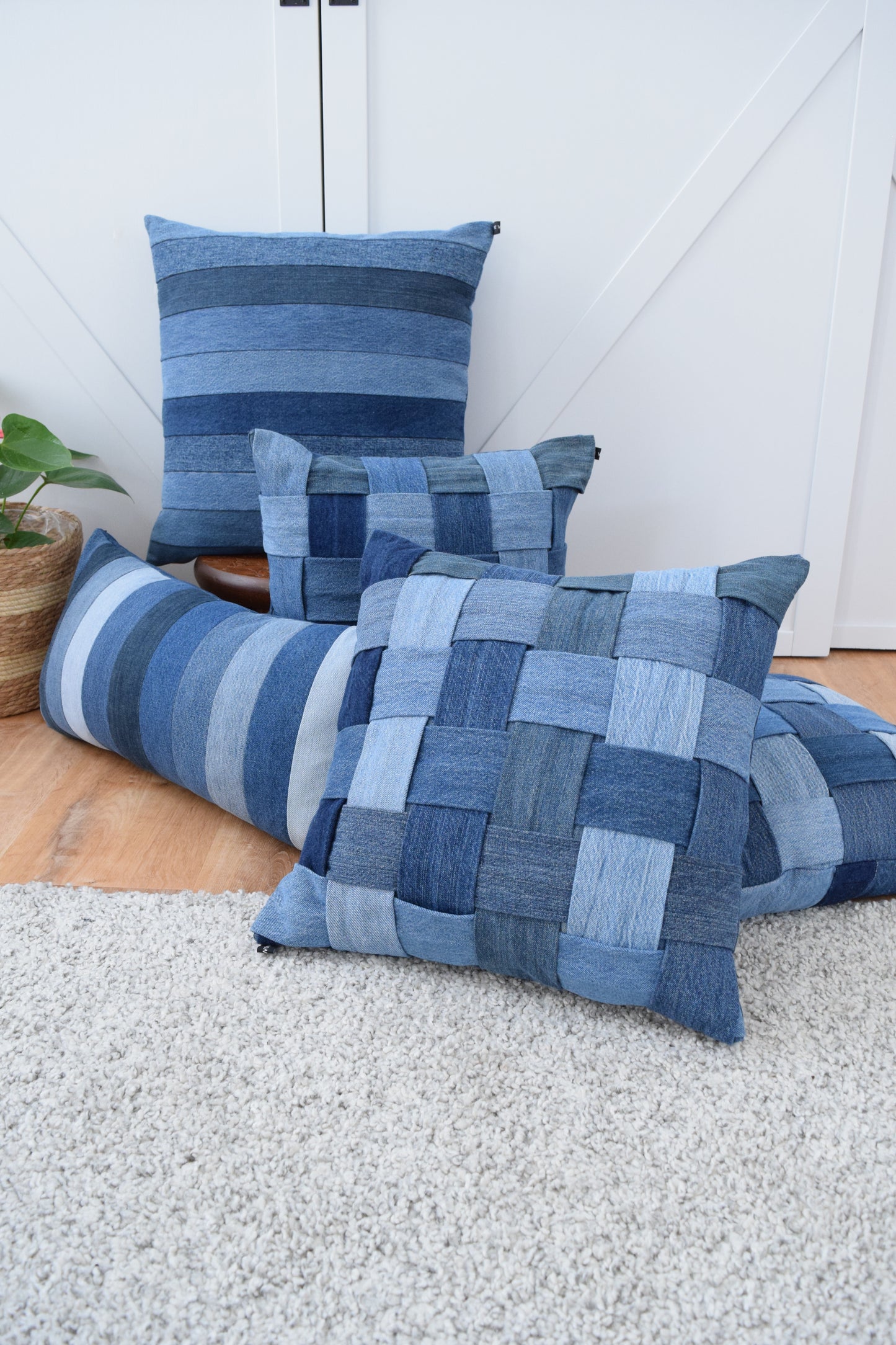 Denim Pillow Cover 18'' x 18'' Basket Weave