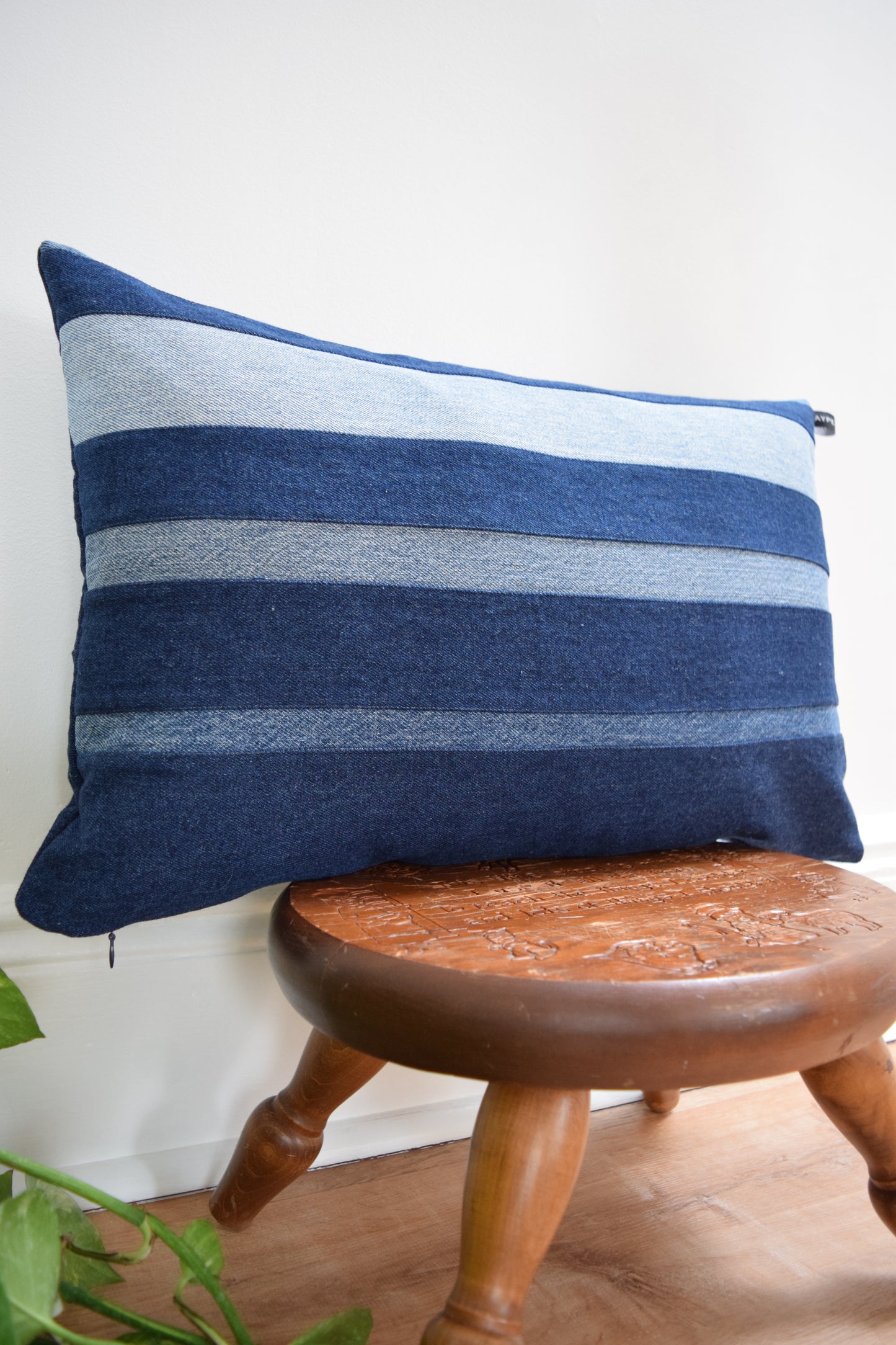 striped denim pillow 14'' x 22''