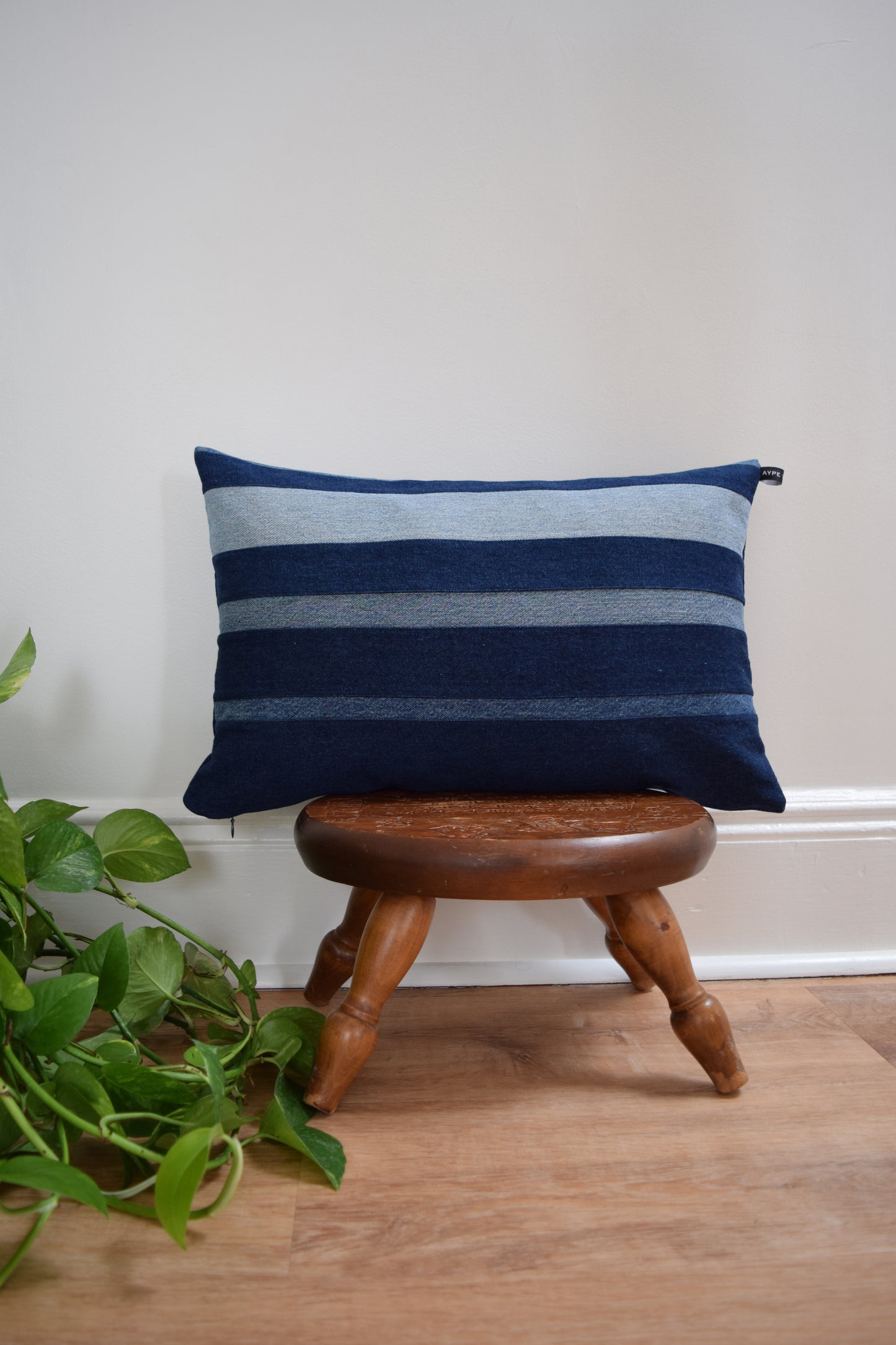 striped denim pillow 14'' x 22''