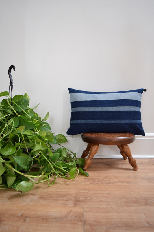 striped denim pillow 14'' x 22''