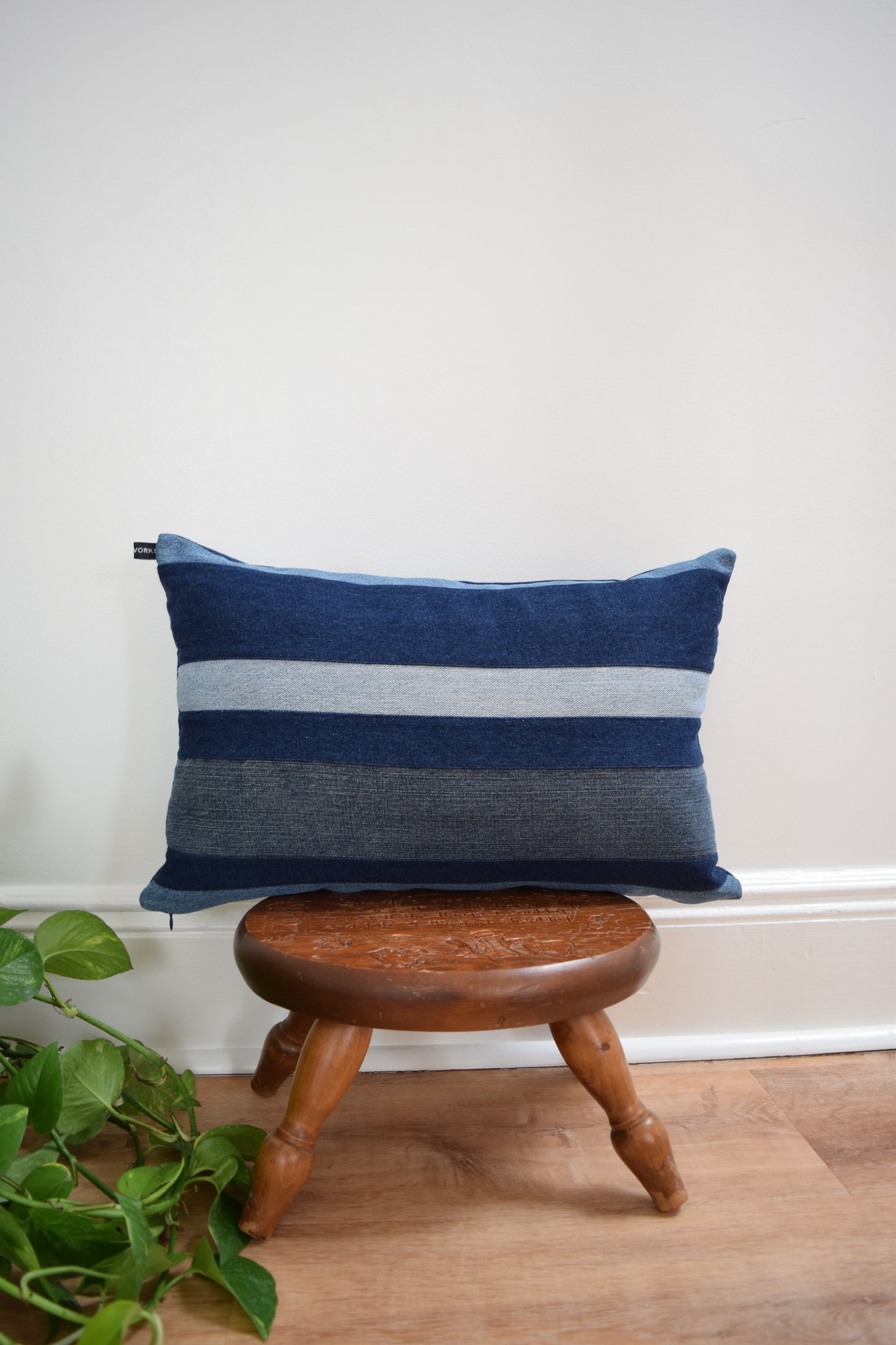 striped denim pillow 14'' x 22''