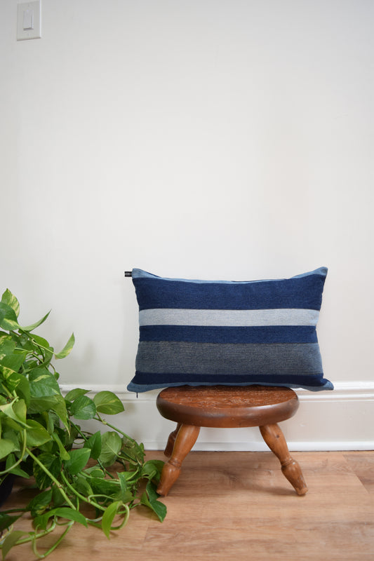 striped denim pillow 14'' x 22''