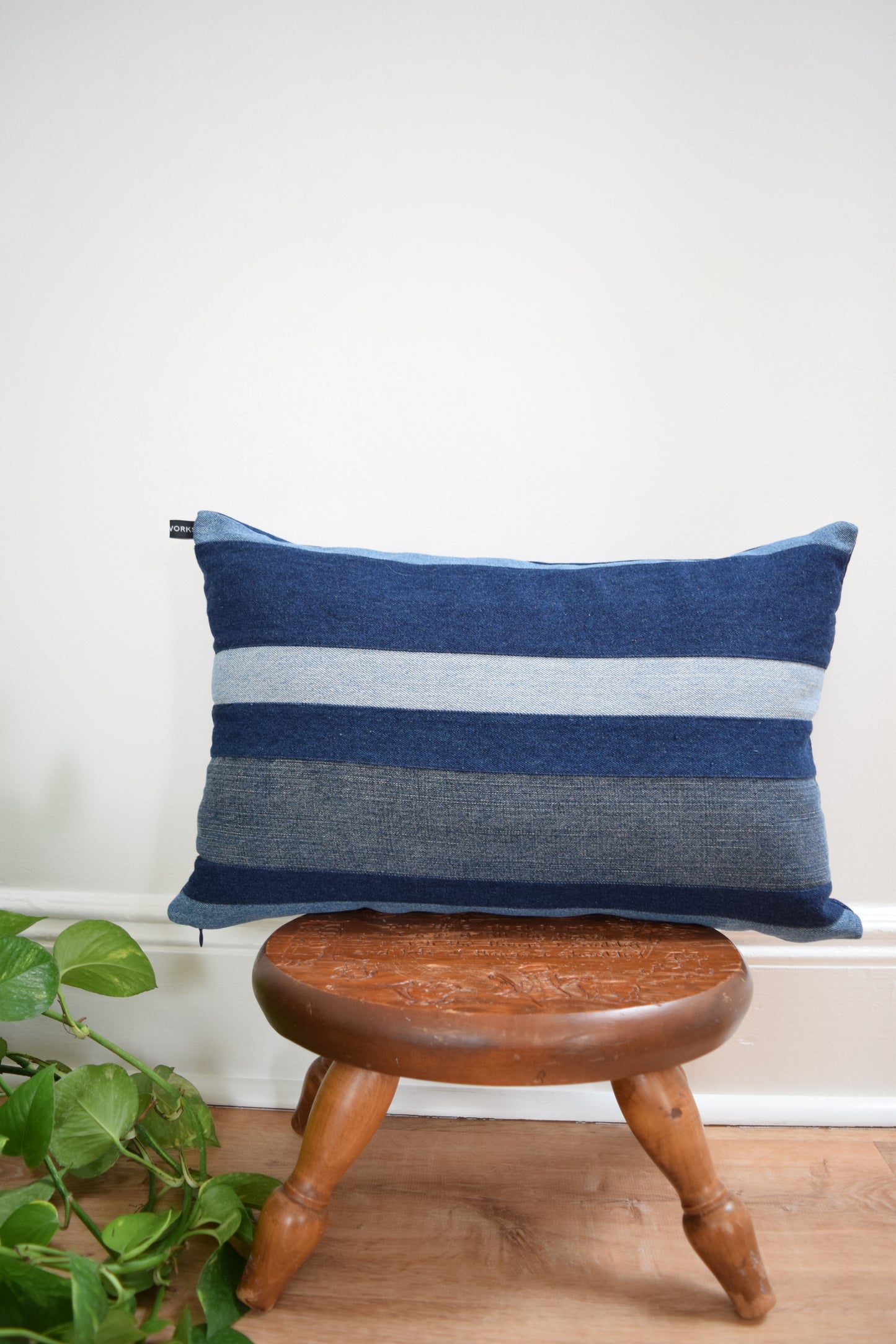 striped denim pillow 14'' x 22''