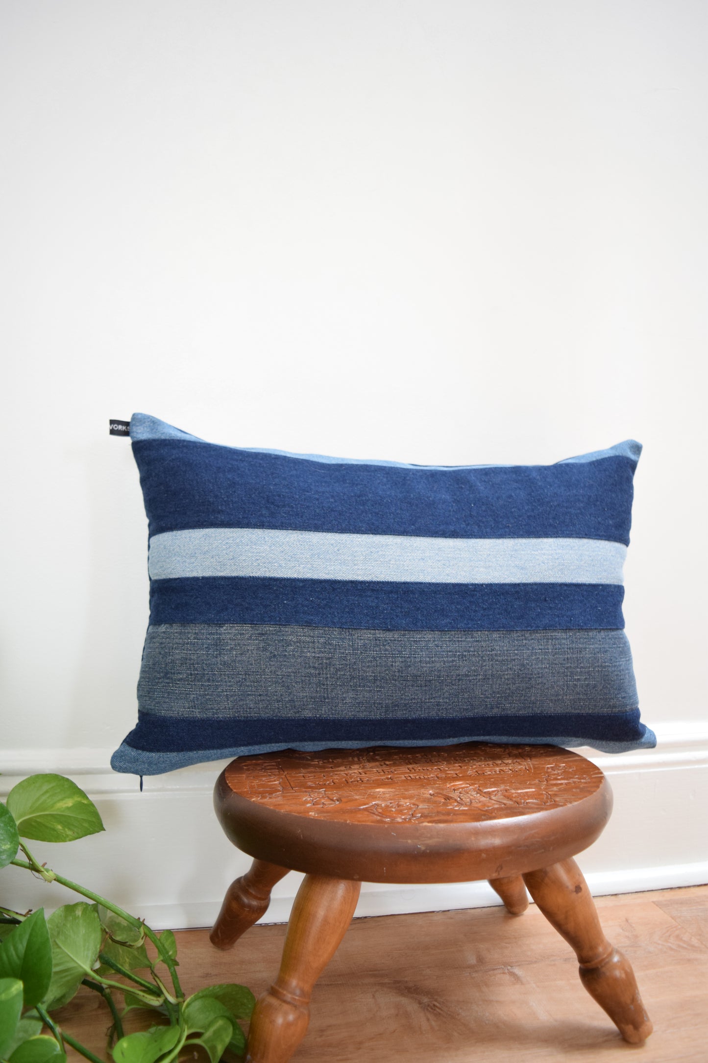 striped denim pillow 14'' x 22''