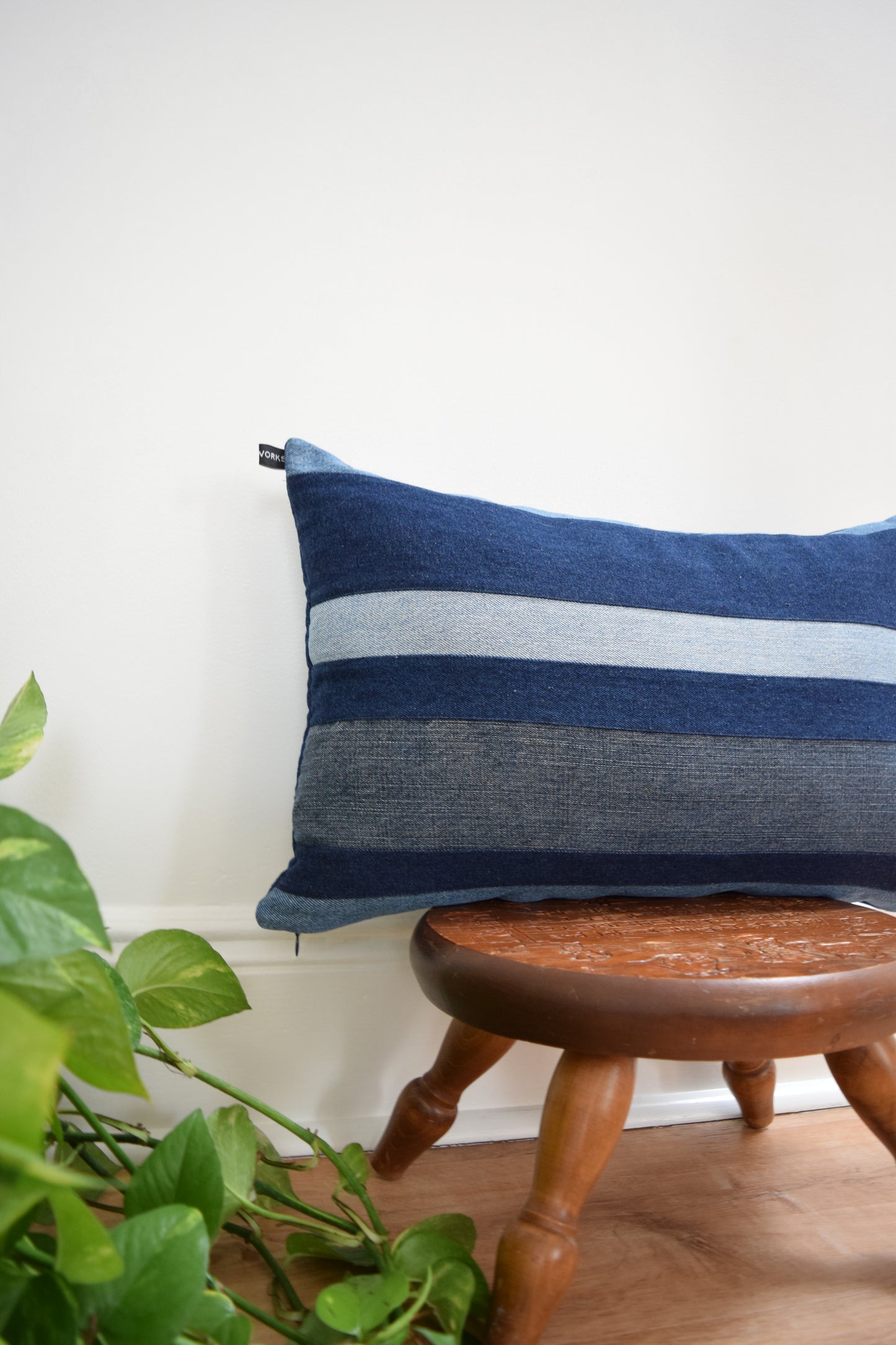 striped denim pillow 14'' x 22''