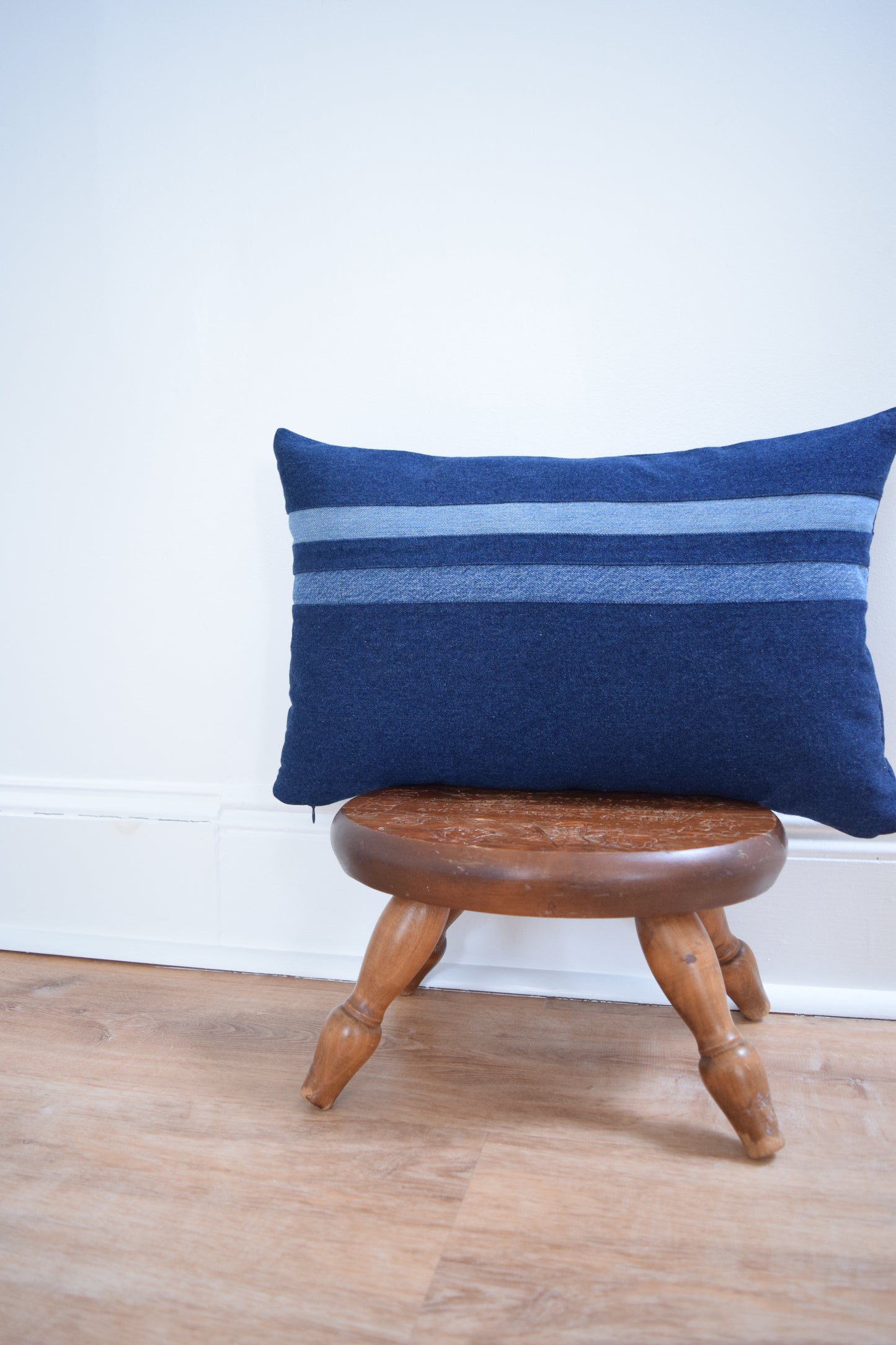 Striped Denim Pillow 14'' x 22''
