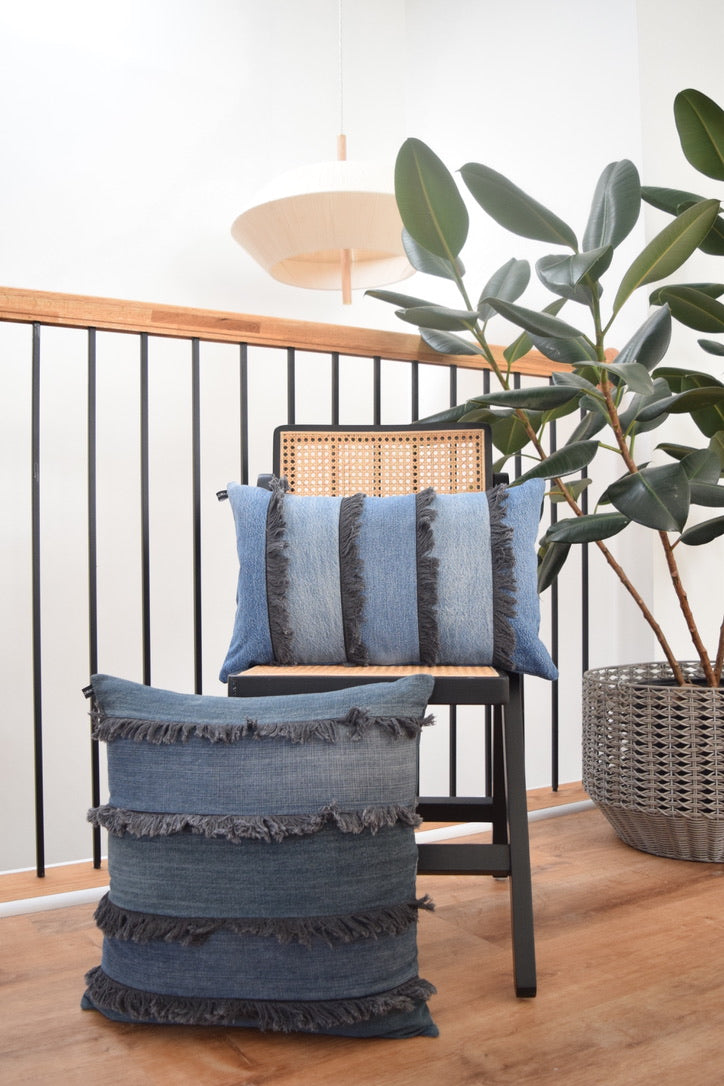 Denim Fringe Pillow Cover 20'' x 20''