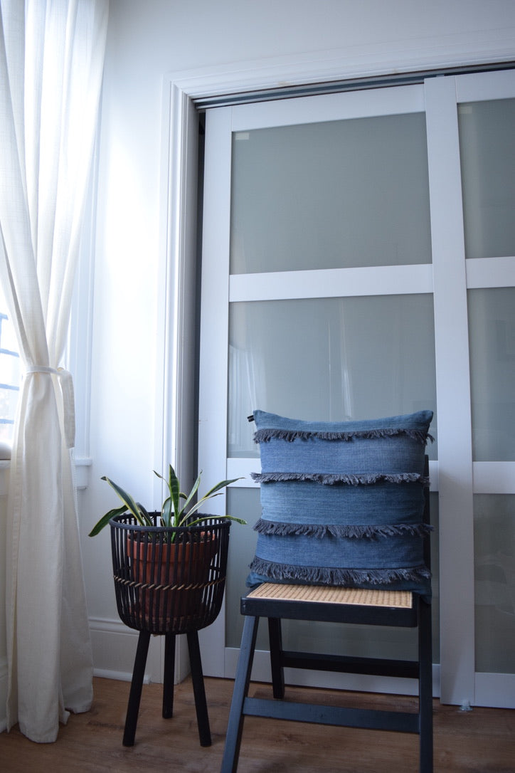 Denim Fringe Pillow Cover 20'' x 20''