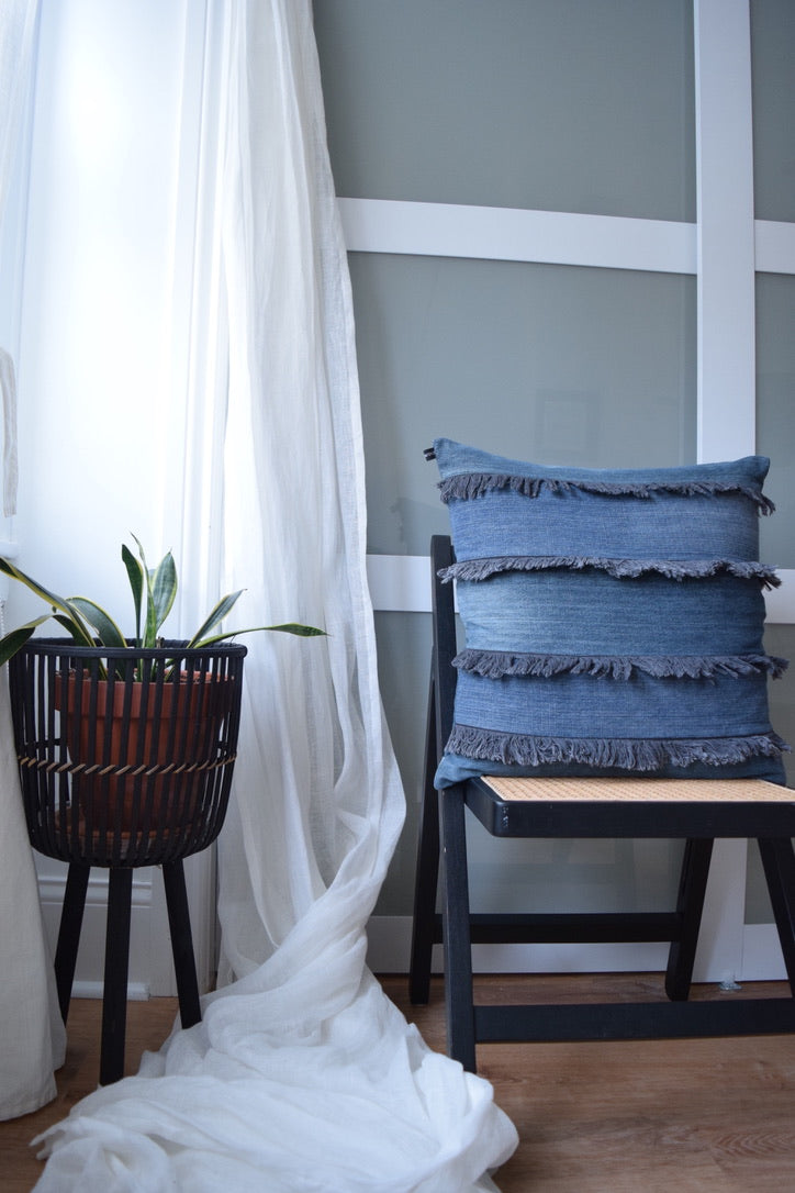 Denim Fringe Pillow Cover 20'' x 20''