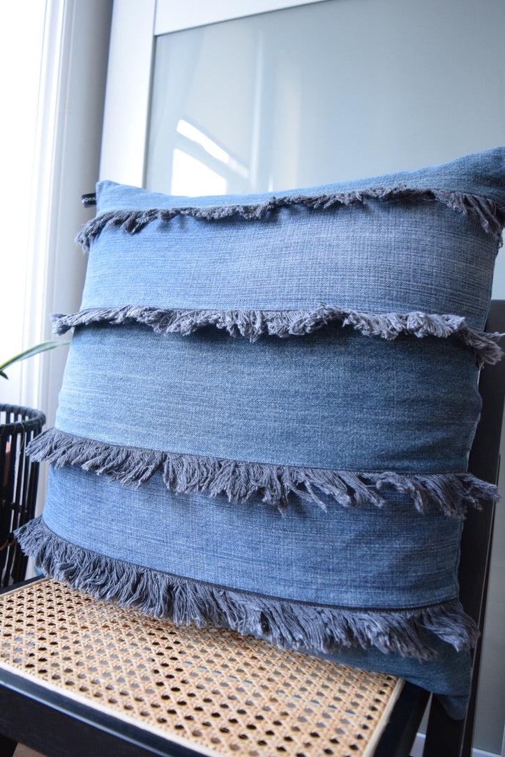 Denim Fringe Pillow Cover 20'' x 20''