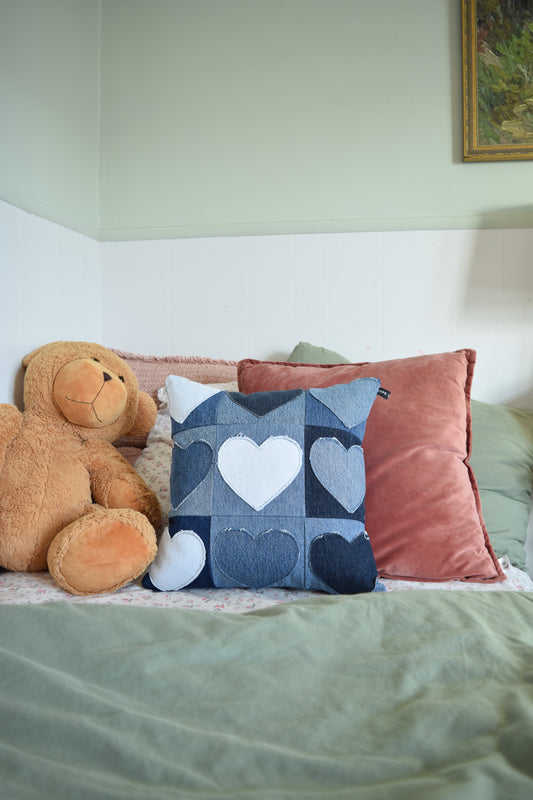 Denim Heart PIllow 16'' x 16''