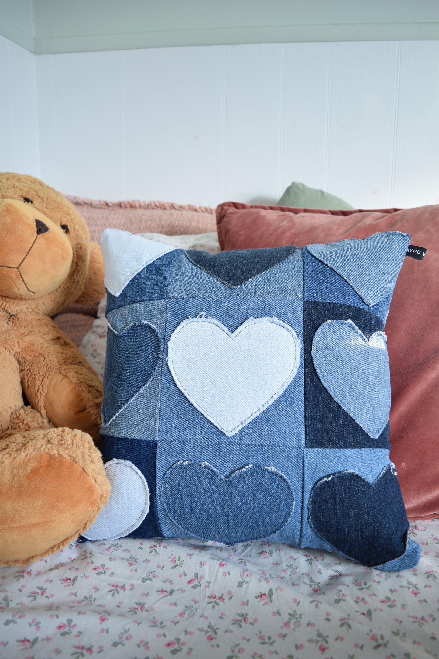 Denim Heart PIllow 16'' x 16''