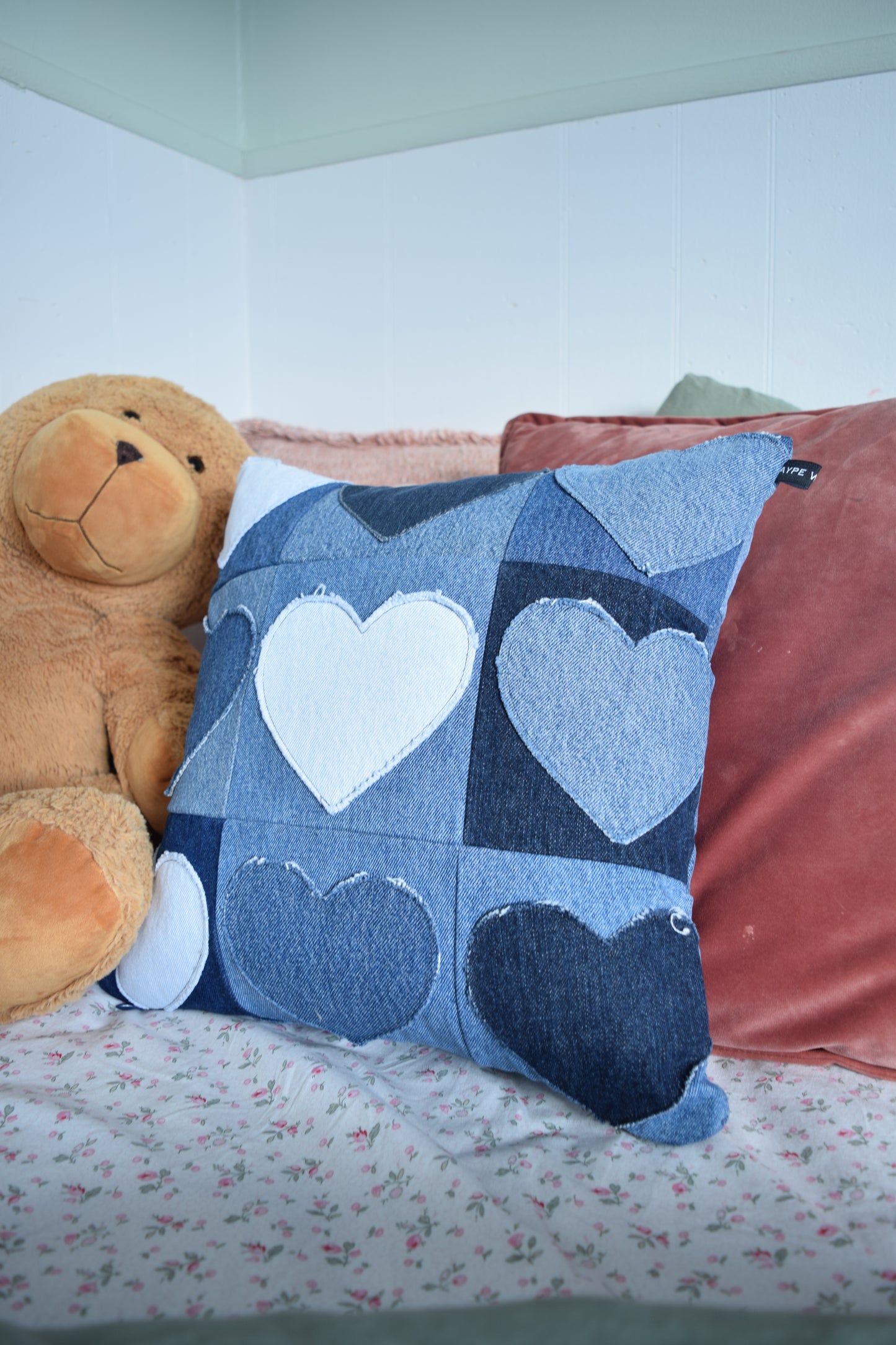 Denim Heart PIllow 16'' x 16''