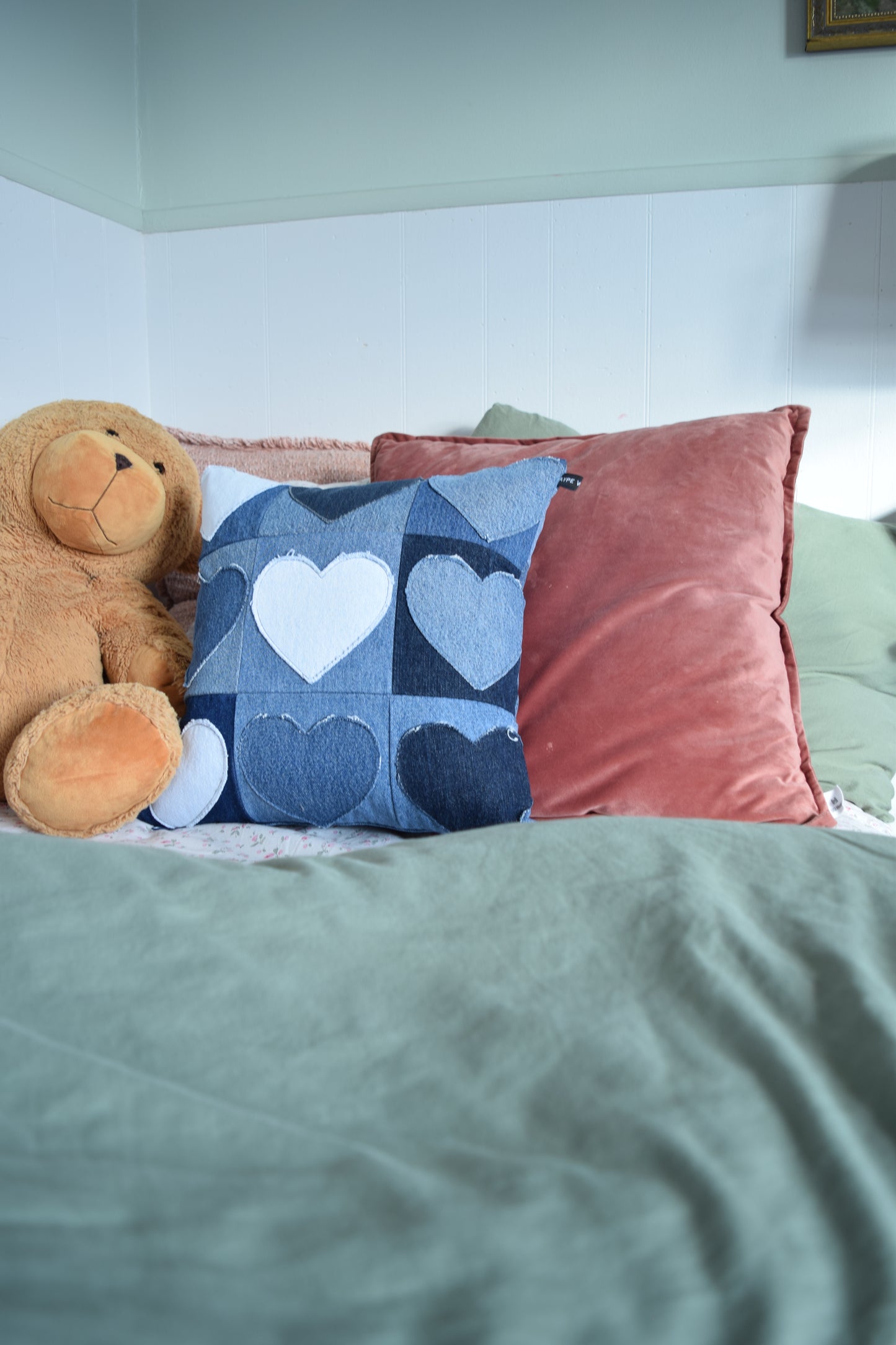 Denim Heart PIllow 16'' x 16''