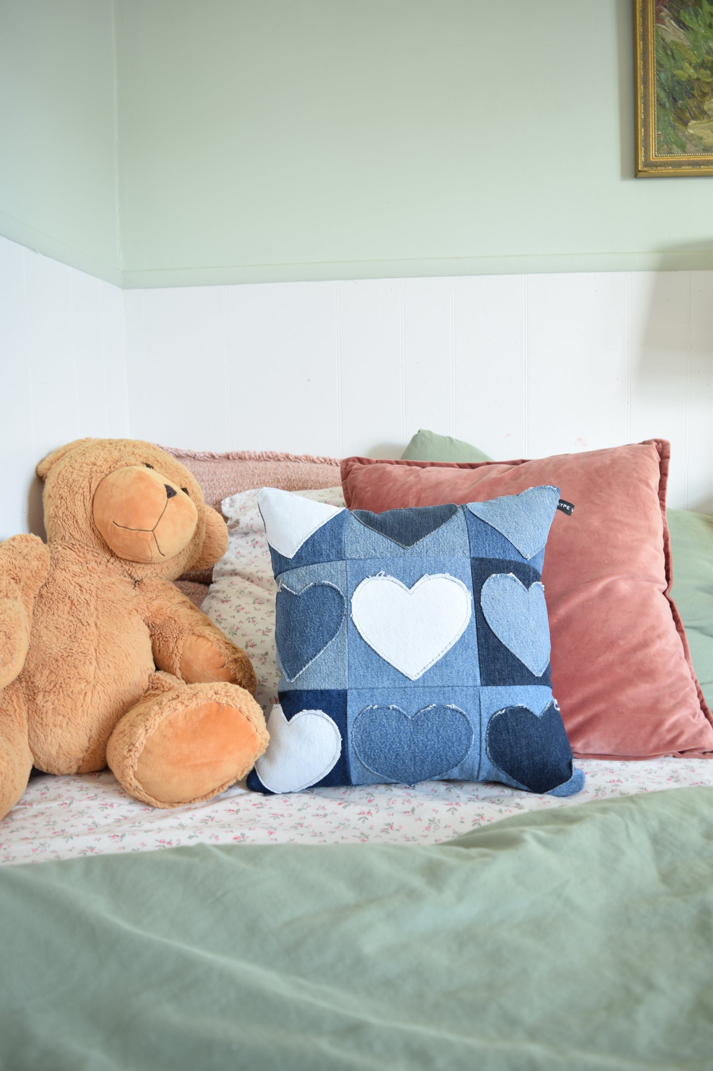 Denim Heart PIllow 16'' x 16''