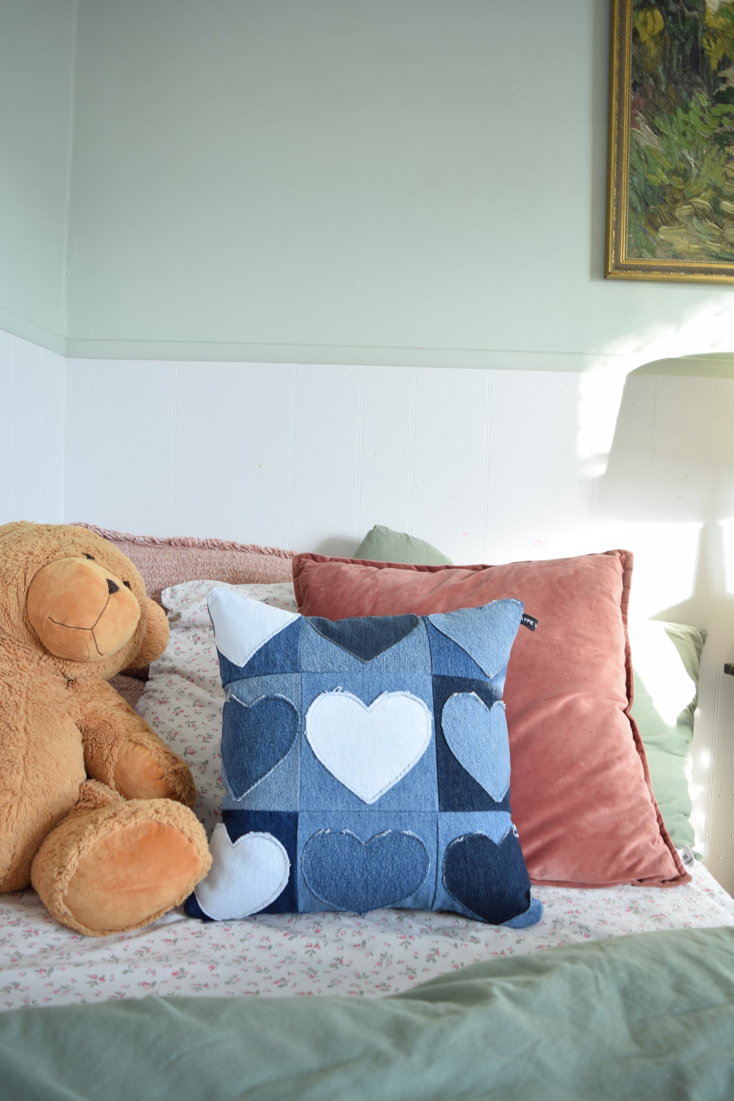 Denim Heart PIllow 16'' x 16''