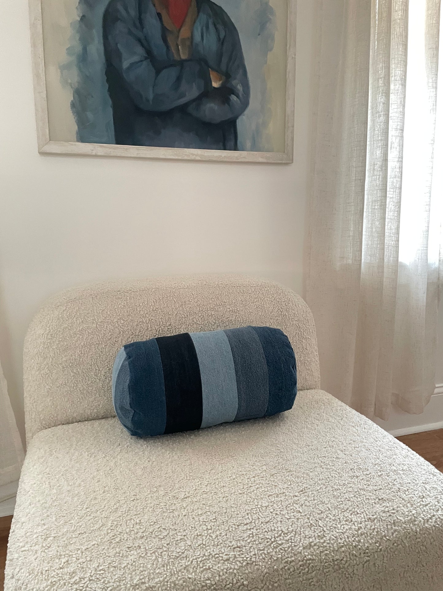 Denim Pillow Cover Bolster 8'' x 15''