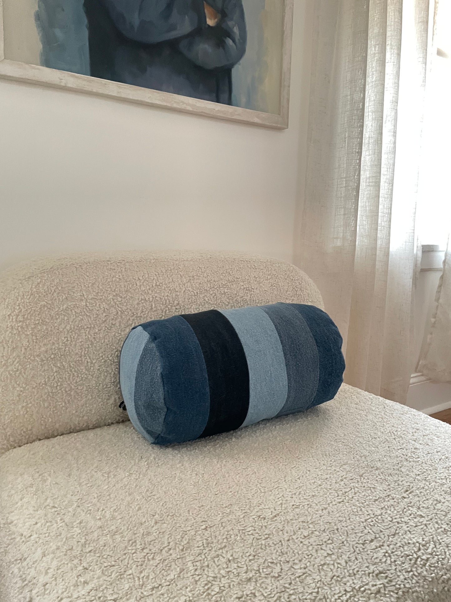 Denim Pillow Cover Bolster 8'' x 15''