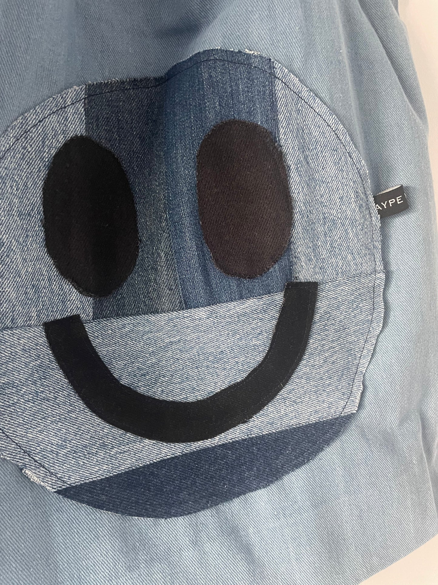 smiley face denim tote