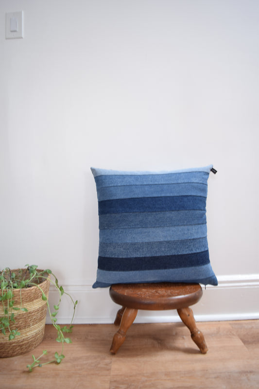 Striped denim pillow cover 20'' x 20''