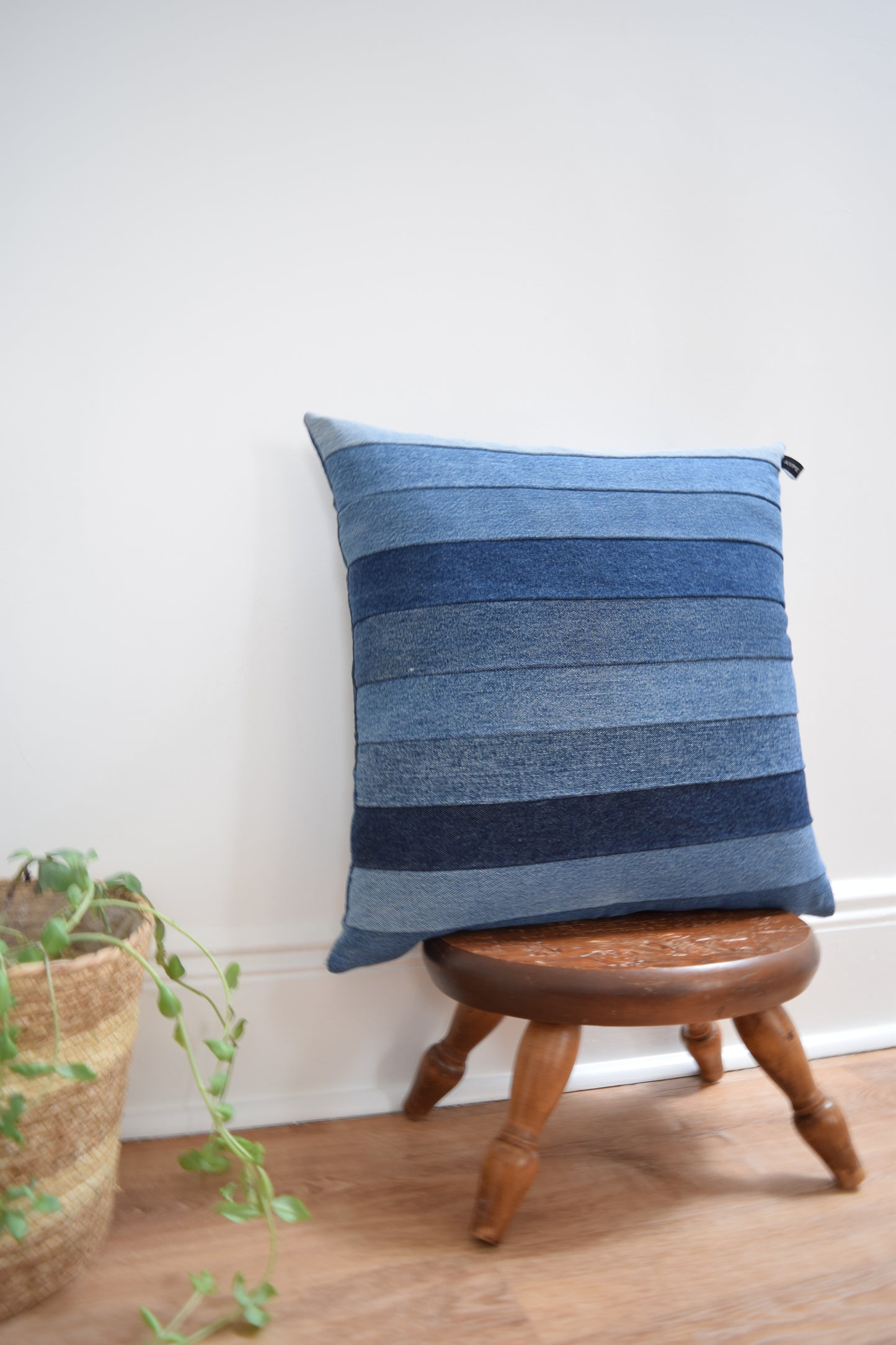 Striped Denim Pillow Cover 20'' x 20''
