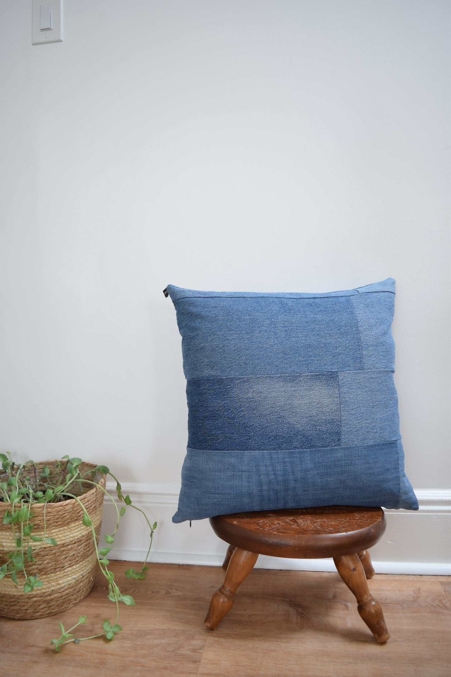 Striped denim pillow cover 20'' x 20''