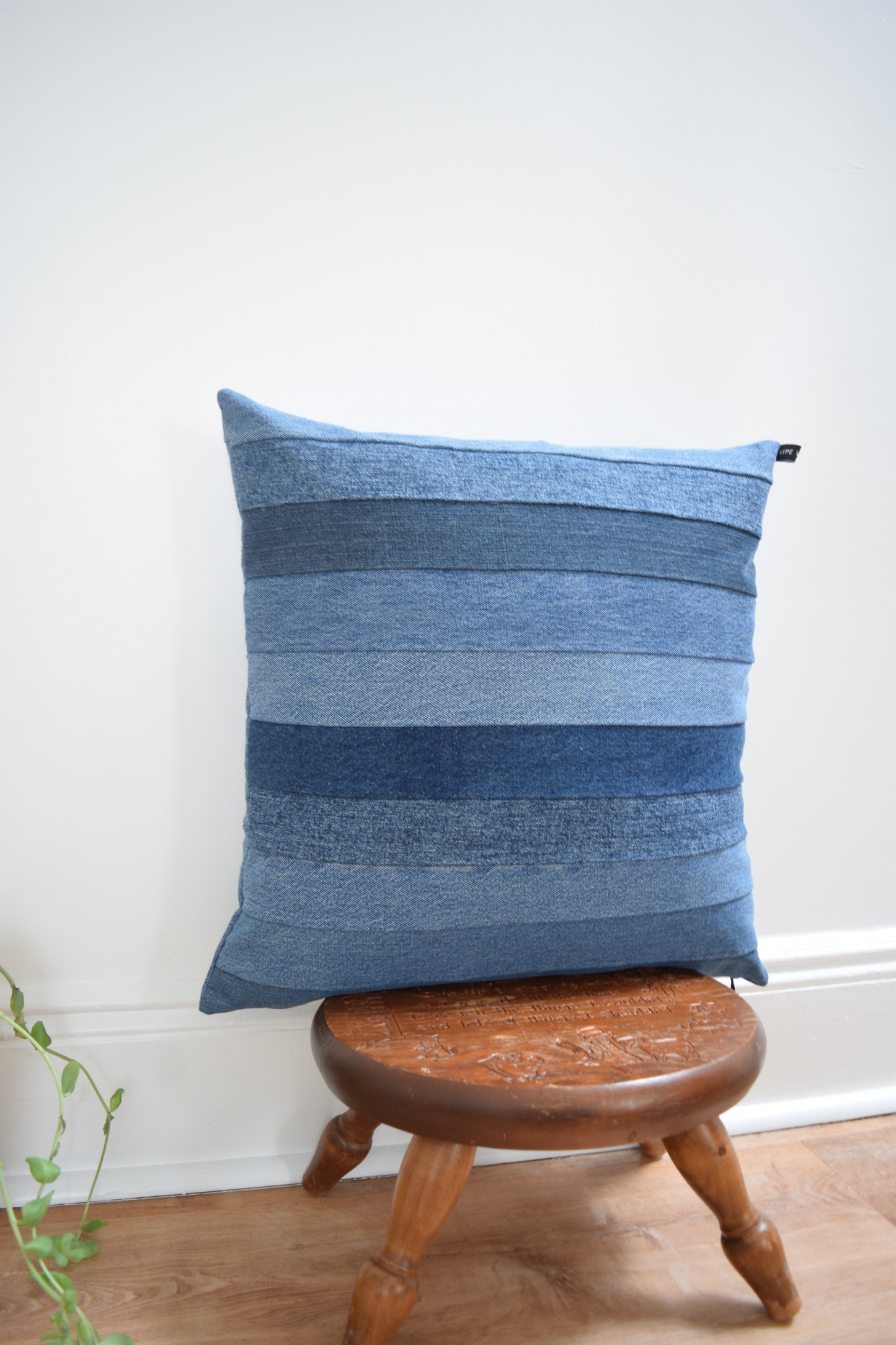 Striped denim pillow cover 20'' x 20''
