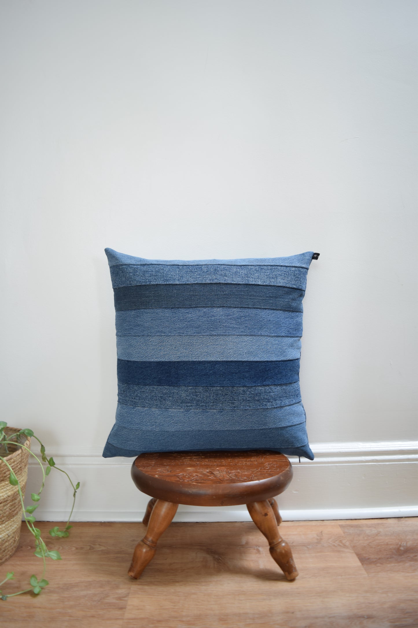 Striped denim pillow cover 20'' x 20''