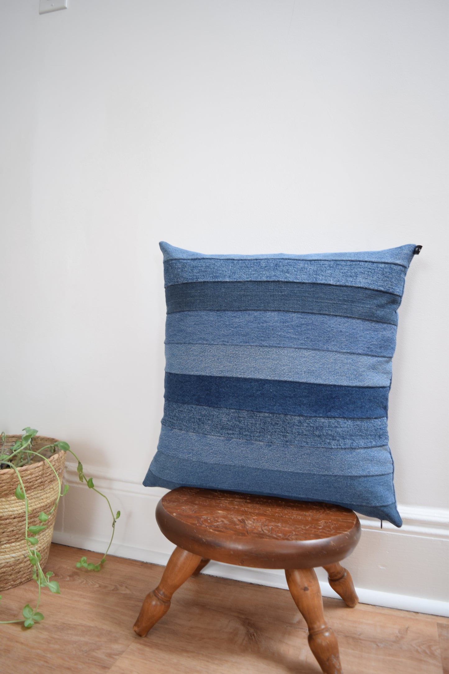 Striped denim pillow cover 20'' x 20''