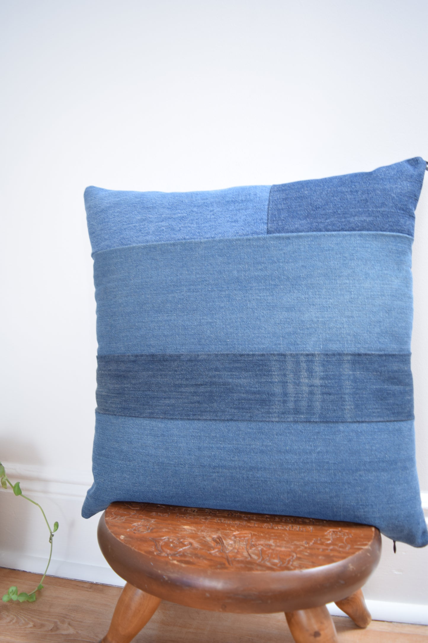 Striped denim pillow cover 20'' x 20''