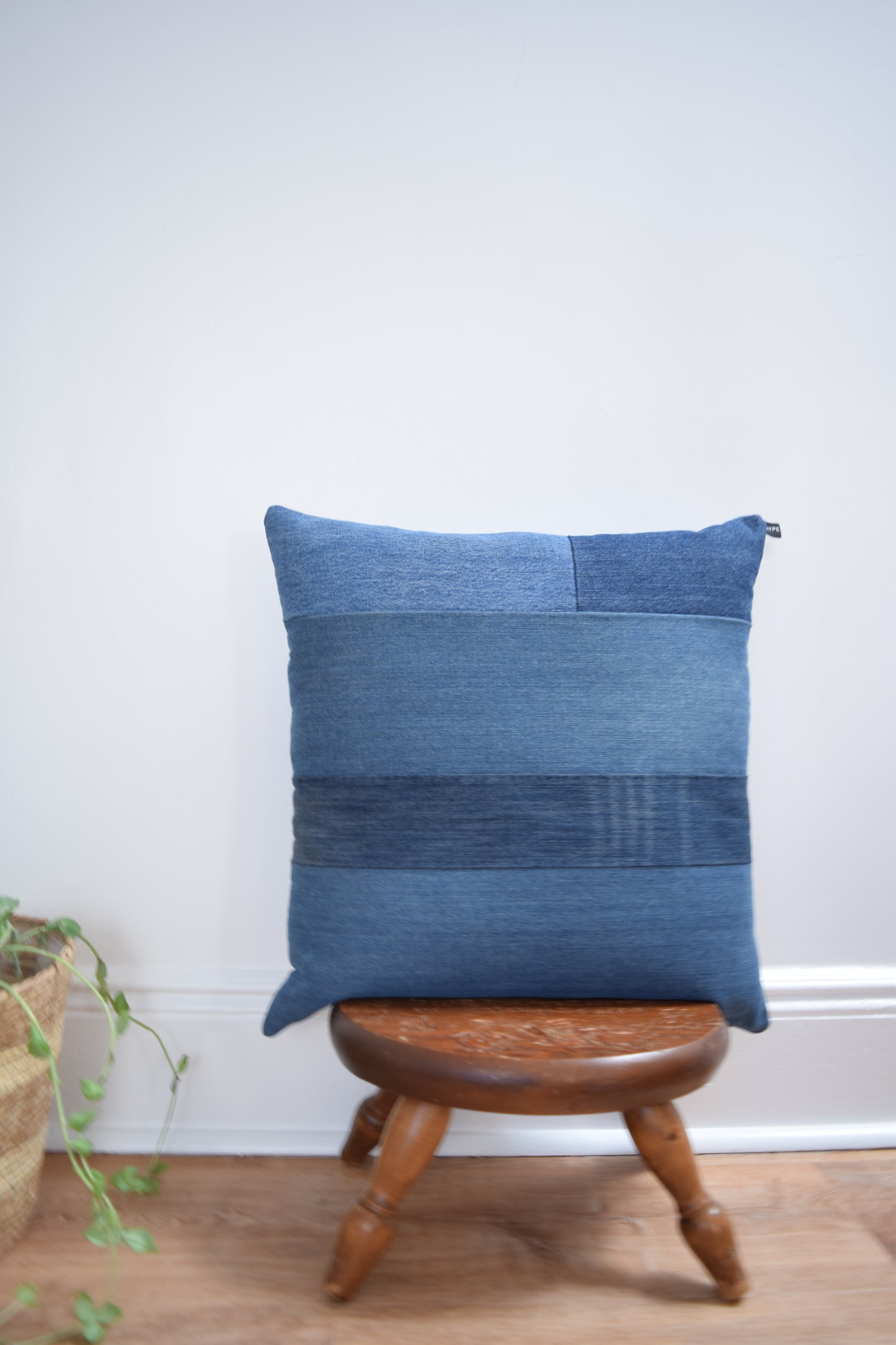 Striped denim pillow cover 20'' x 20''