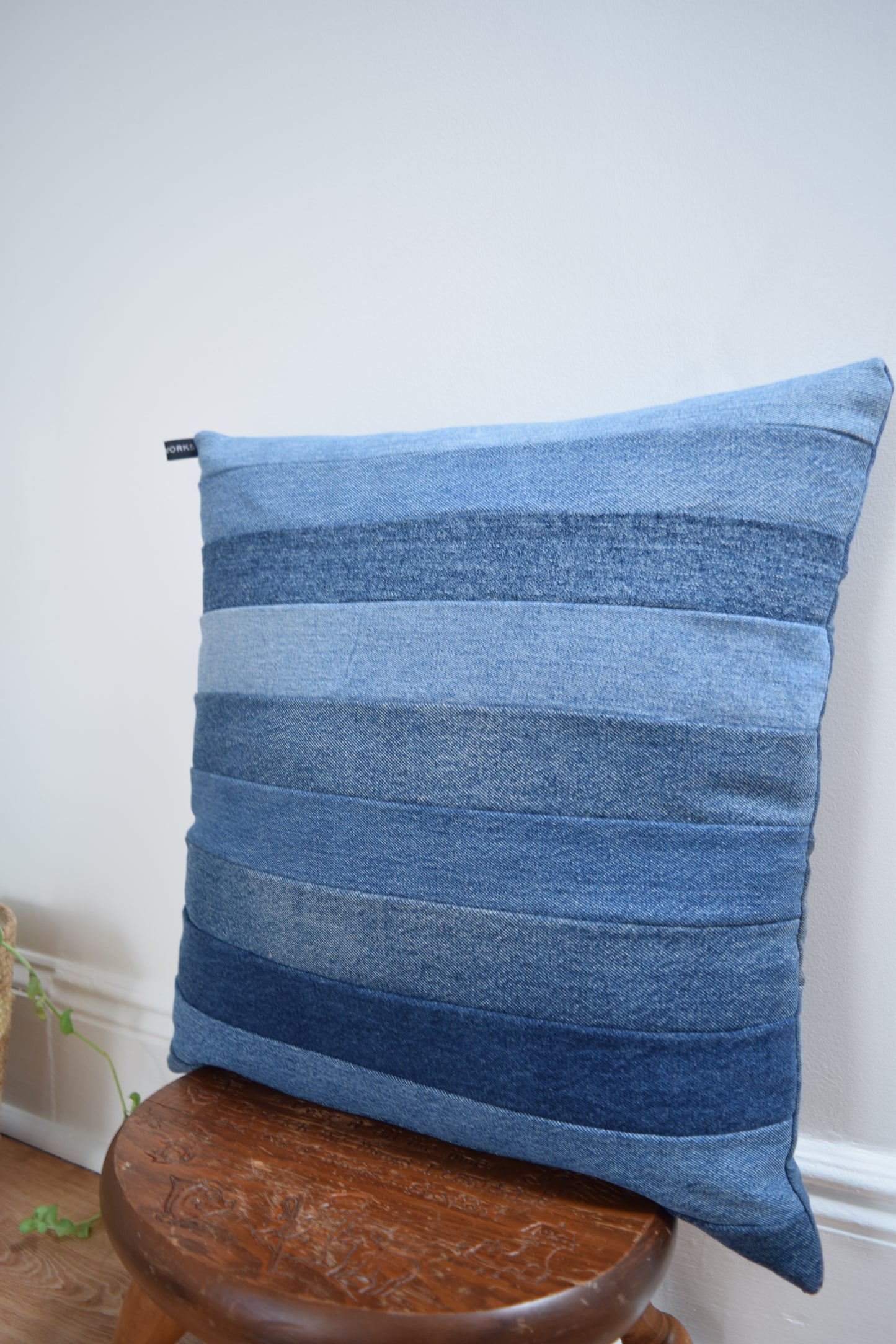 Striped denim pillow cover 20'' x 20''