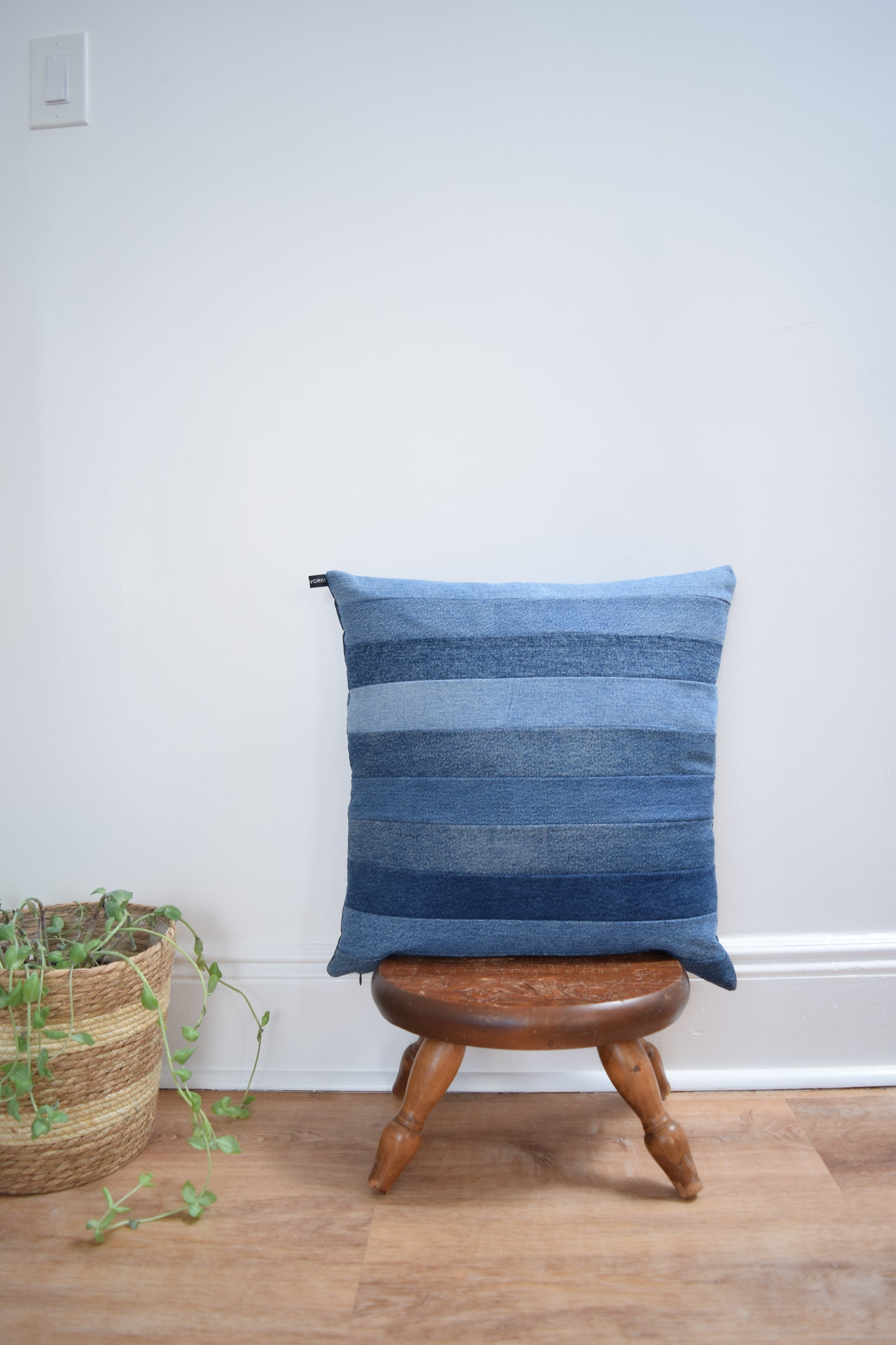 Striped denim pillow cover 20'' x 20''