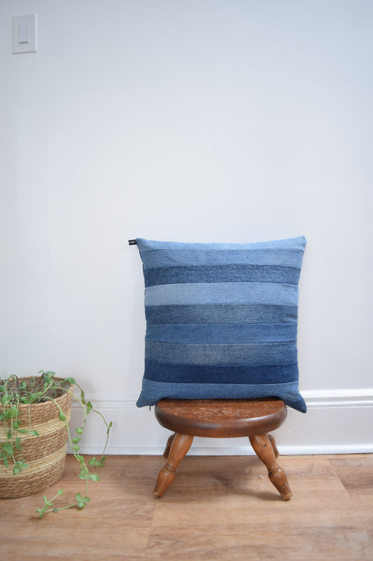 Striped denim pillow cover 20'' x 20''