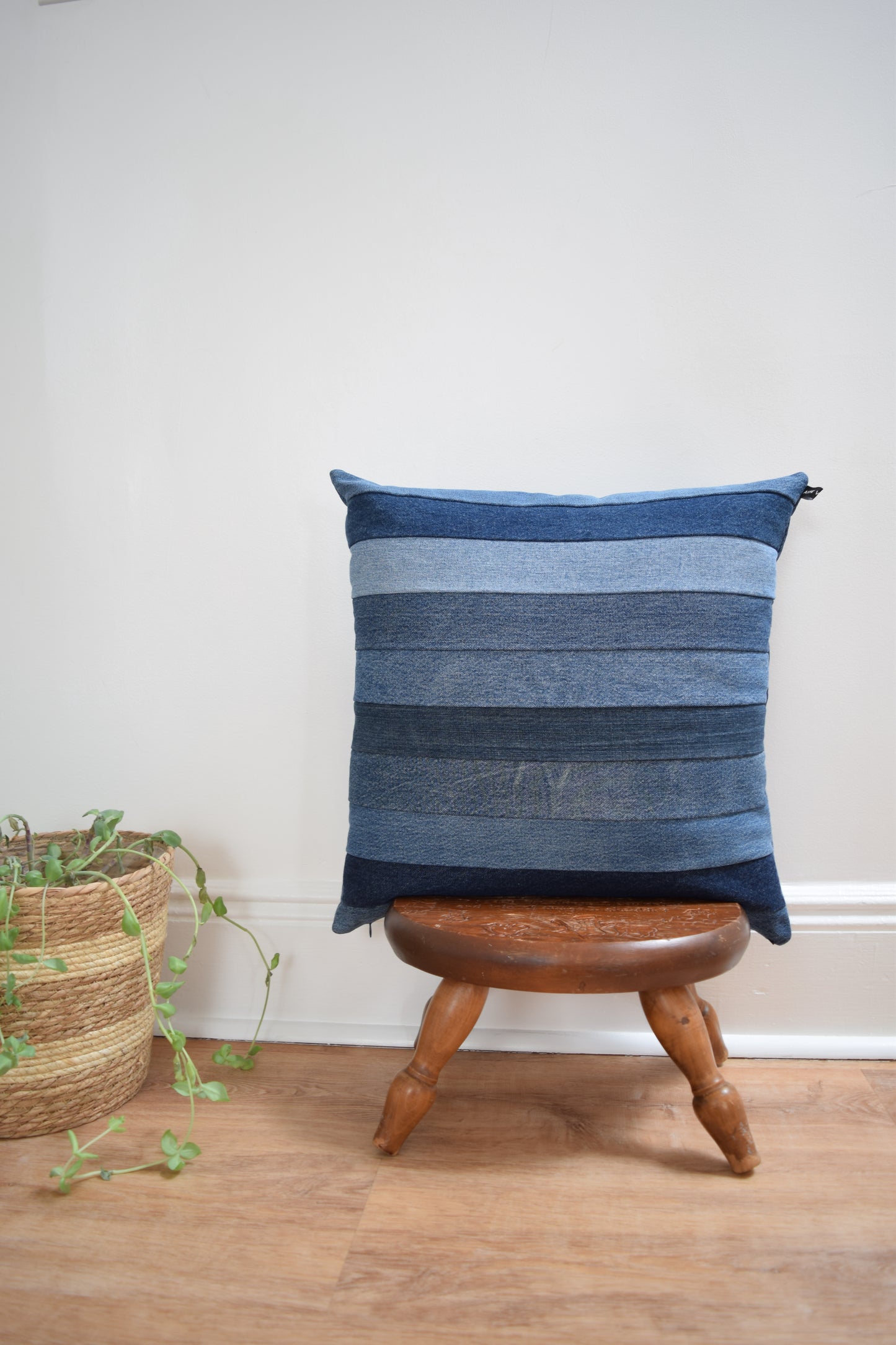 Striped Denim Pillow Cover 20'' x 20''