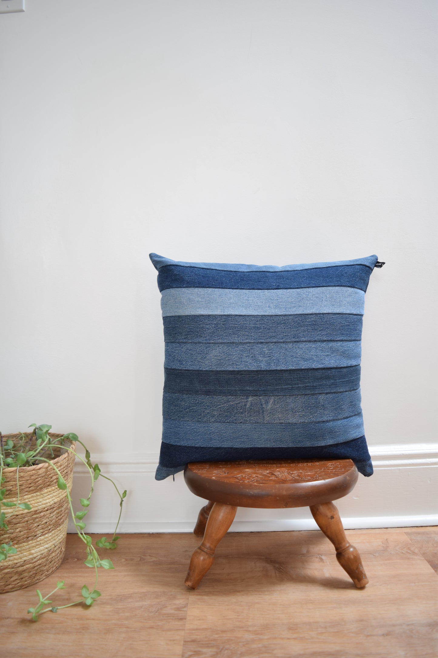 Striped Denim Pillow Cover 20'' x 20''