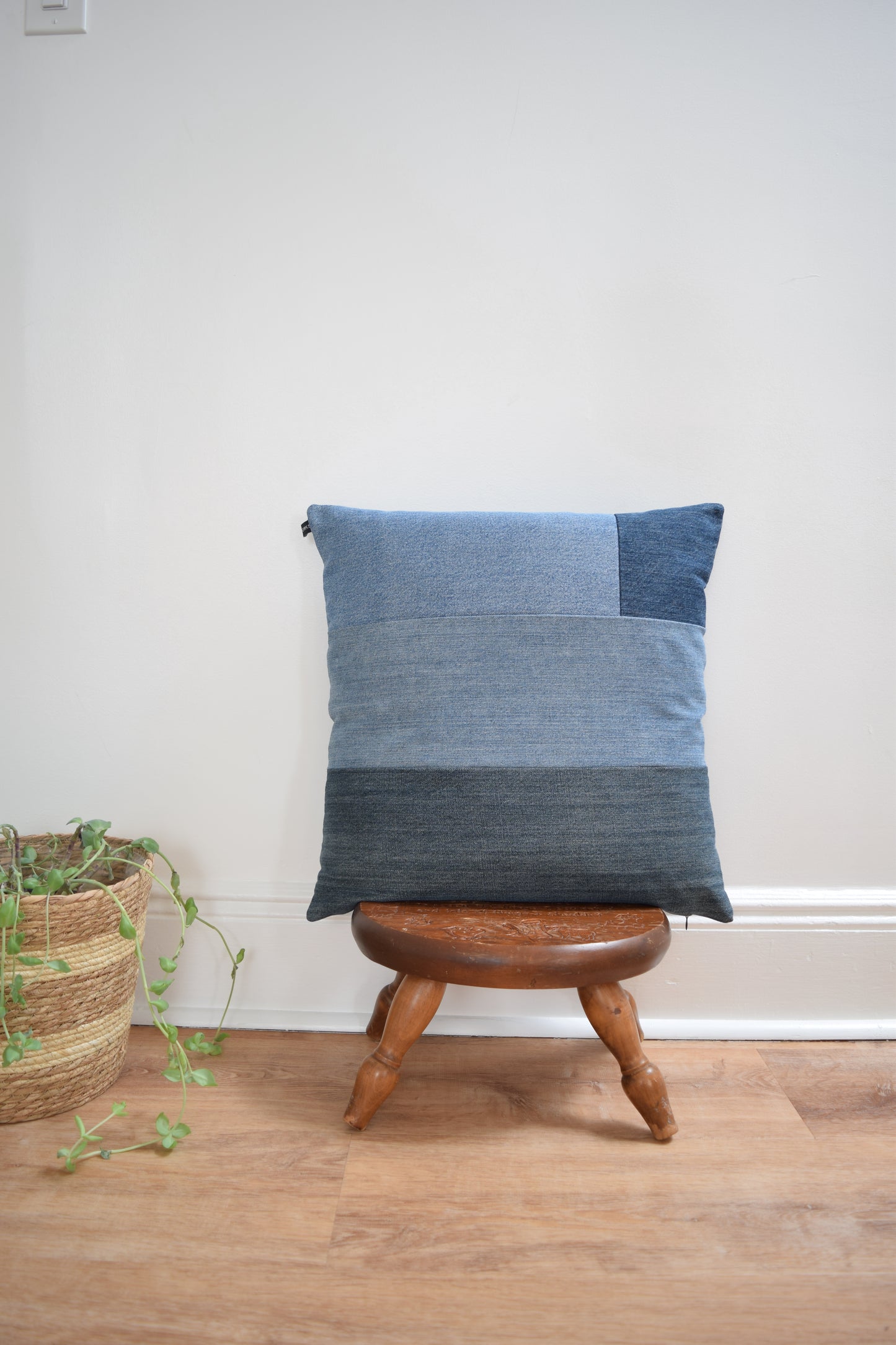 Striped Denim Pillow Cover 20'' x 20''