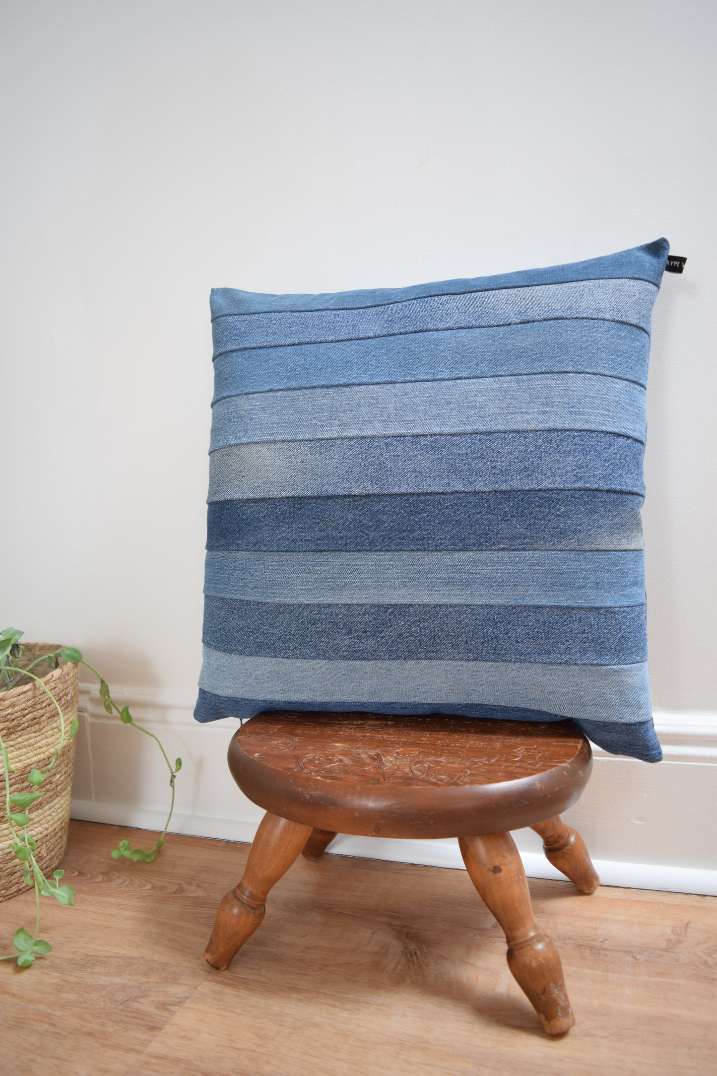 Striped Denim Pillow Cover 20'' x 20''