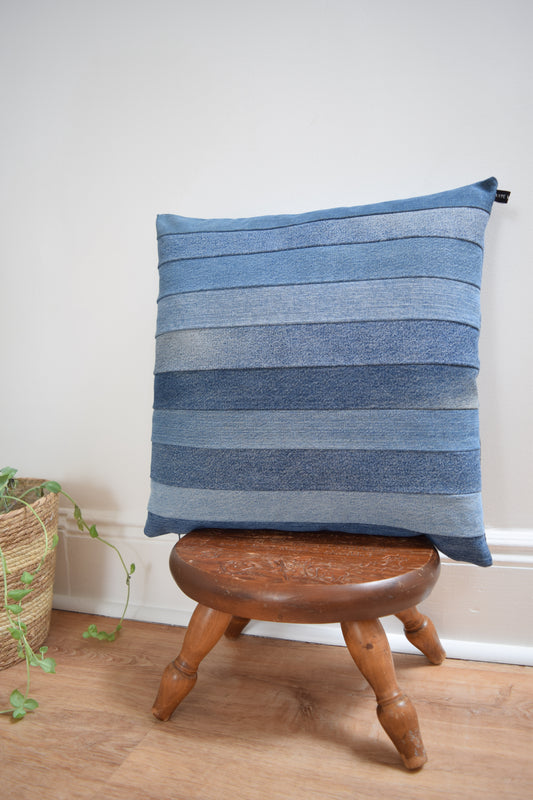 Striped denim pillow cover 20'' x 20''