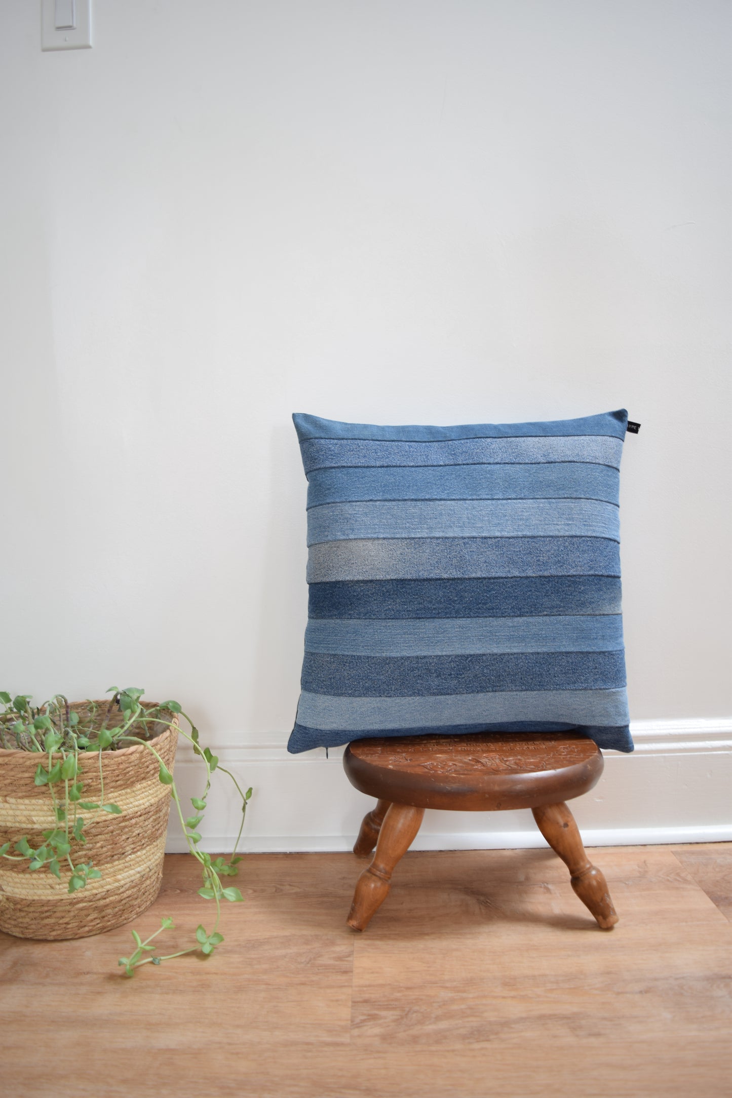 Striped Denim Pillow Cover 20'' x 20''
