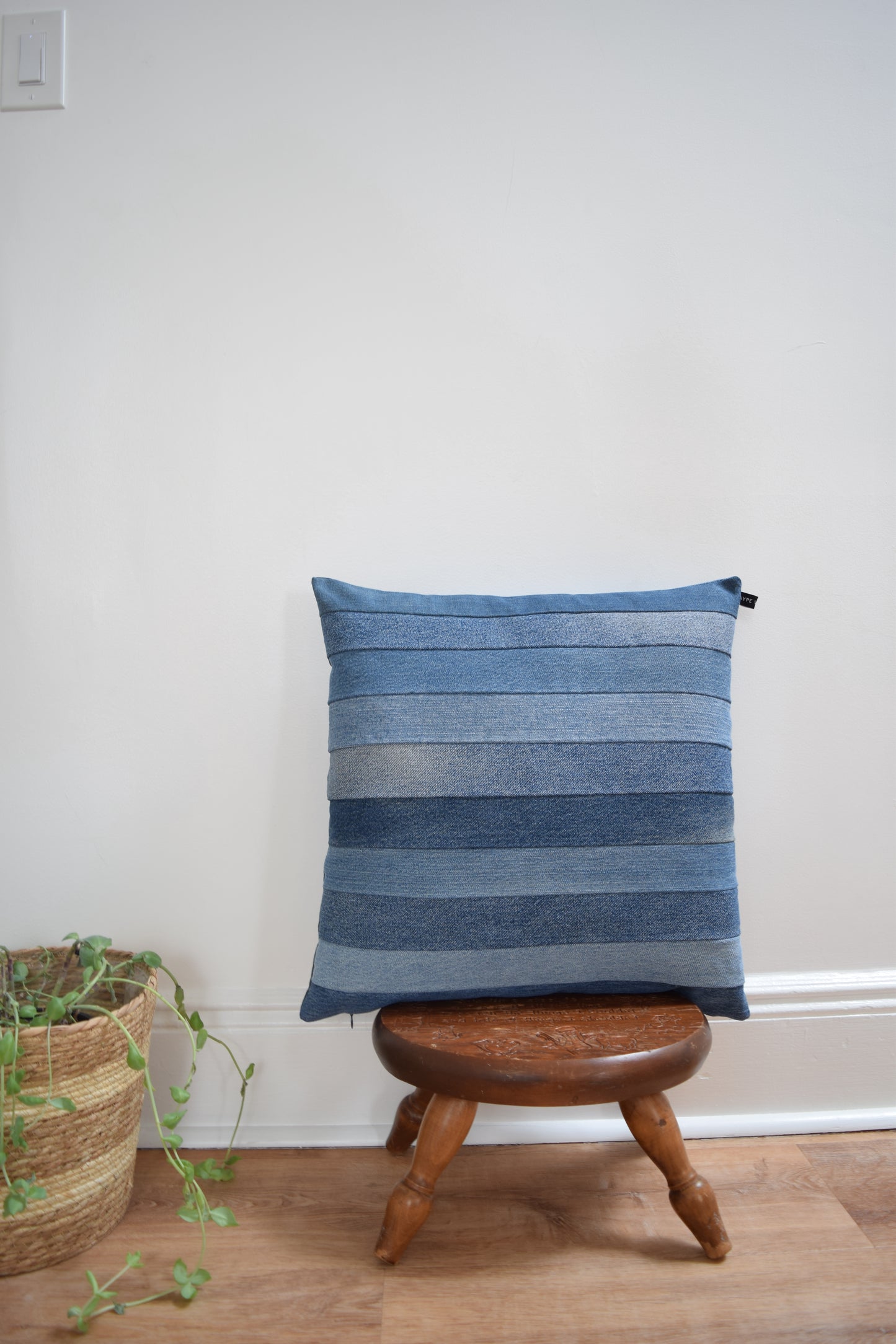 Striped Denim Pillow Cover 20'' x 20''