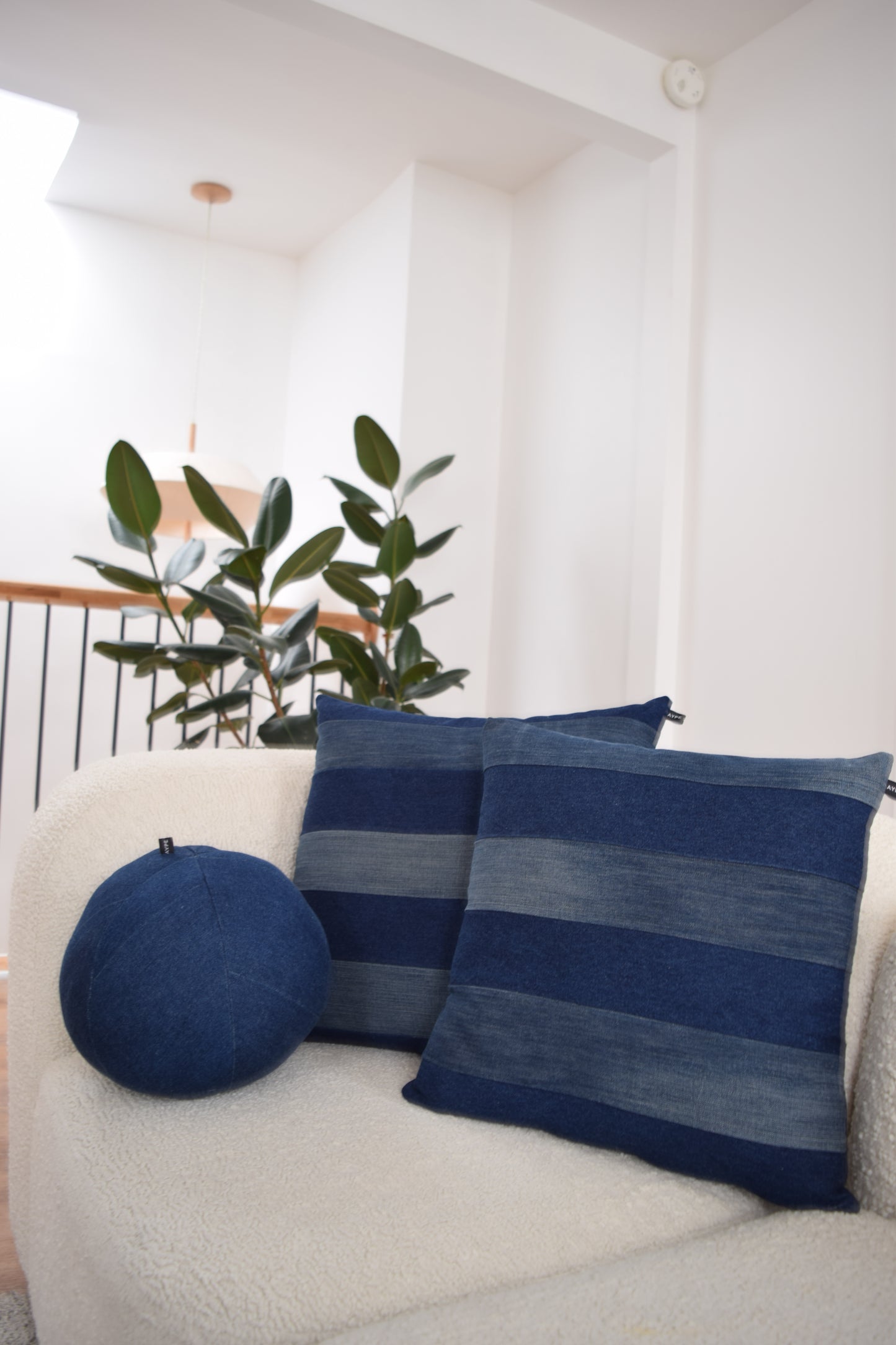 striped denim pillow cover